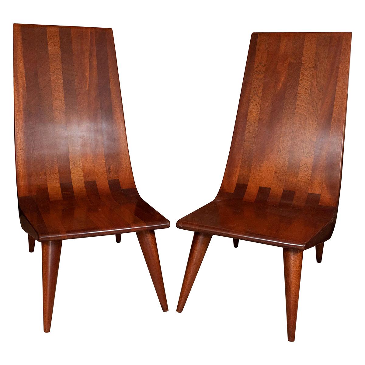 Pair of High Back African Mahogany Slipper Chairs