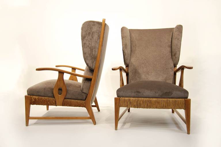 Pair of High Back Armchairs by Paolo Buffa, Italy, circa 1948 In Excellent Condition In Berlin, DE