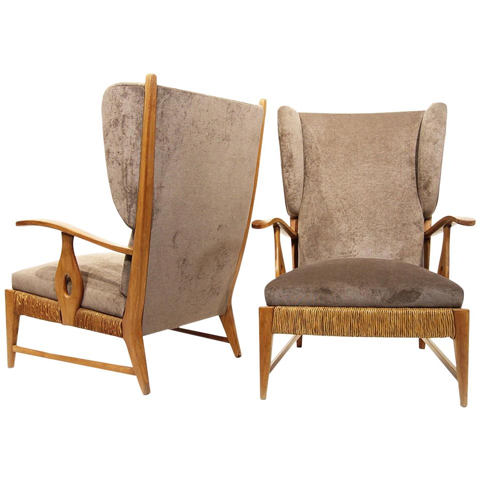 Pair of High Back Armchairs by Paolo Buffa, Italy, circa 1948
