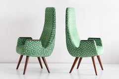 Pair of High Back Armchairs in Green Braquenié Velvet and Wengé Wood, 1950s