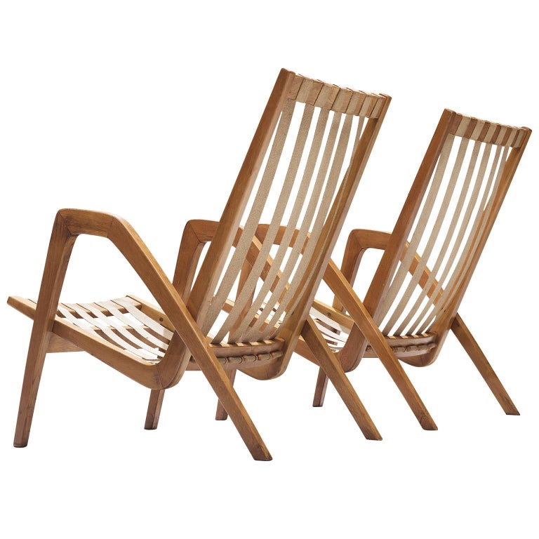 Pair of High Back Armchairs in Oak For Sale at 1stDibs