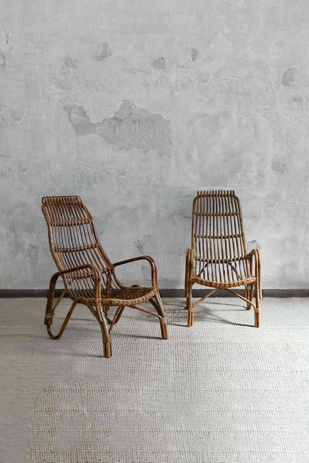 Pair of High-back bamboo armchairs, 1960s
Product Details
Natural finish.
Dimensions: 62 W x 105 H x 70 D cm