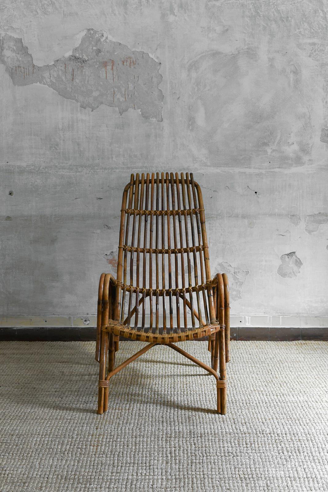 Pair of High-back bamboo armchairs, 1960s In Good Condition For Sale In Roma, RM