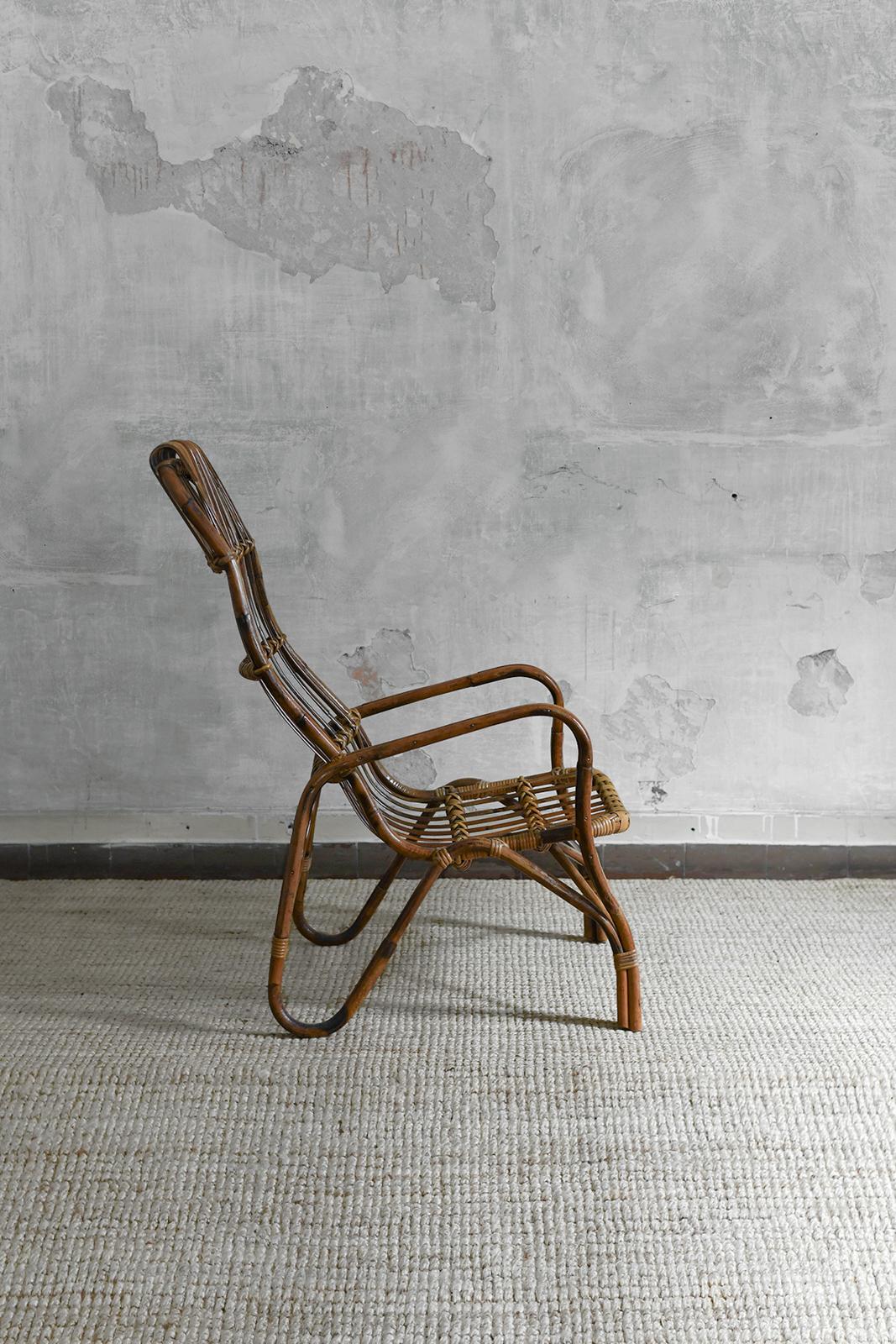 Bamboo Pair of High-back bamboo armchairs, 1960s For Sale