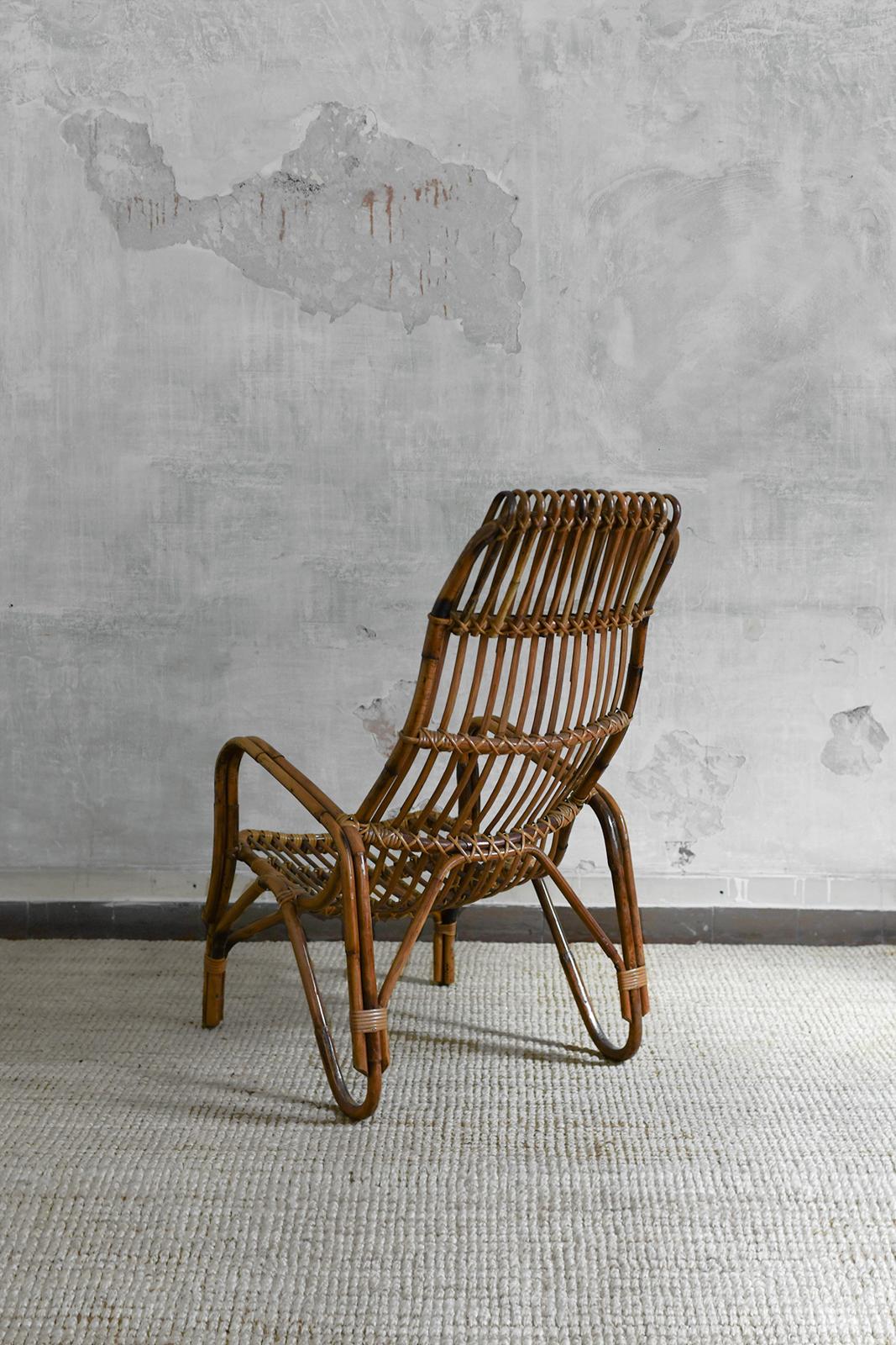 Pair of High-back bamboo armchairs, 1960s For Sale 1