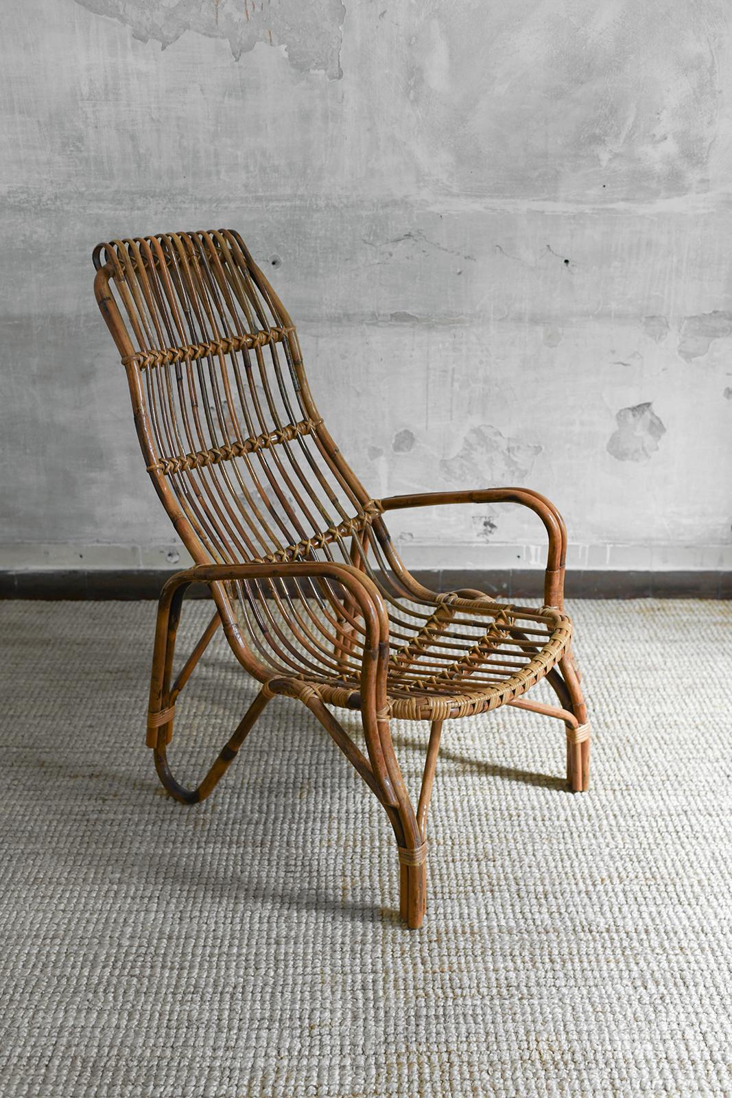Pair of High-back bamboo armchairs, 1960s For Sale 2