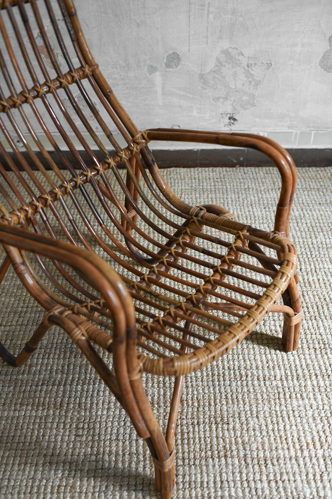 Pair of High-back bamboo armchairs, 1960s For Sale 3