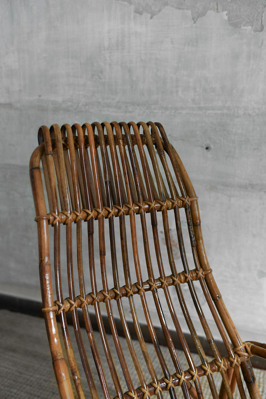 Pair of High-back bamboo armchairs, 1960s For Sale 4