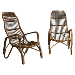 Pair of High-back bamboo armchairs, 1960s