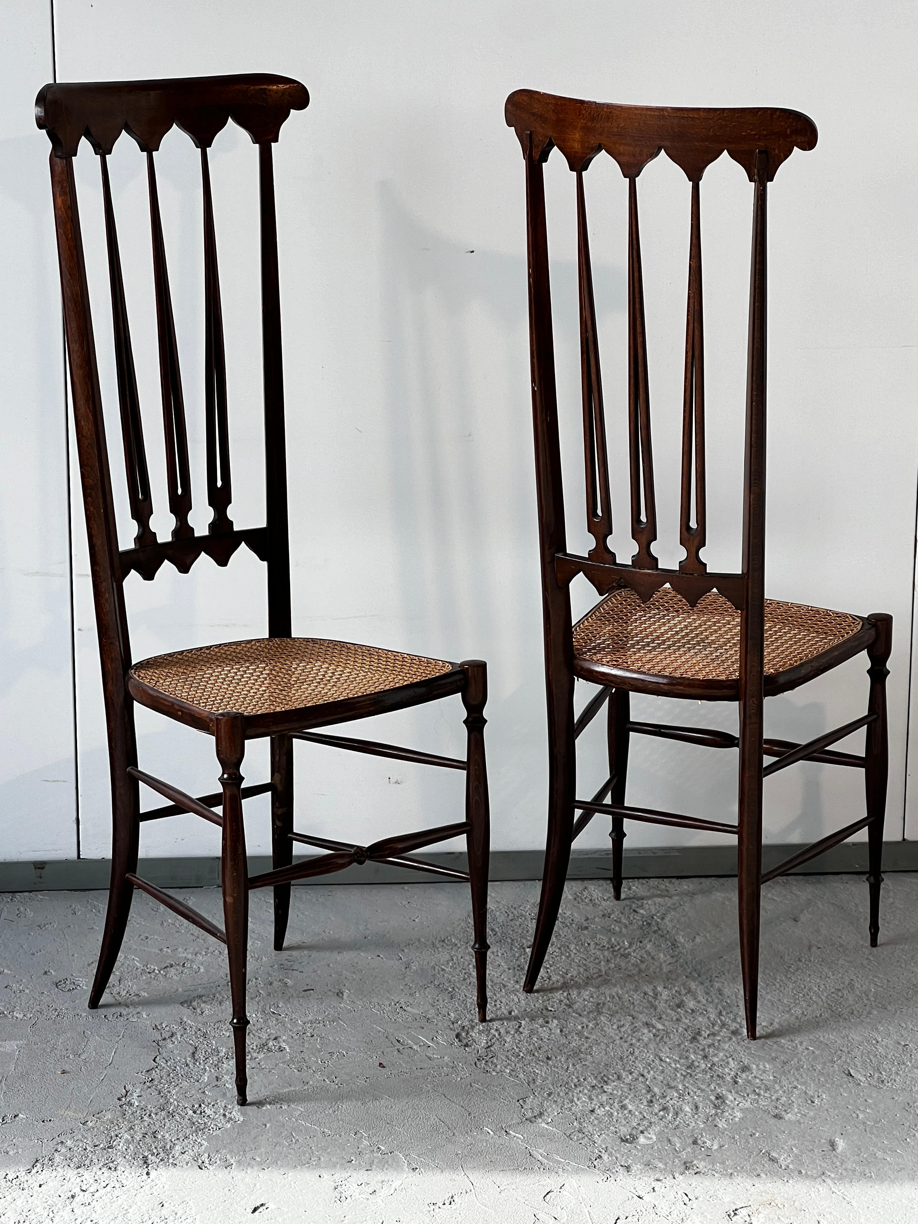 Mid-Century Modern Pair of high back chairs attributed to Gio Ponti for Sac 1950