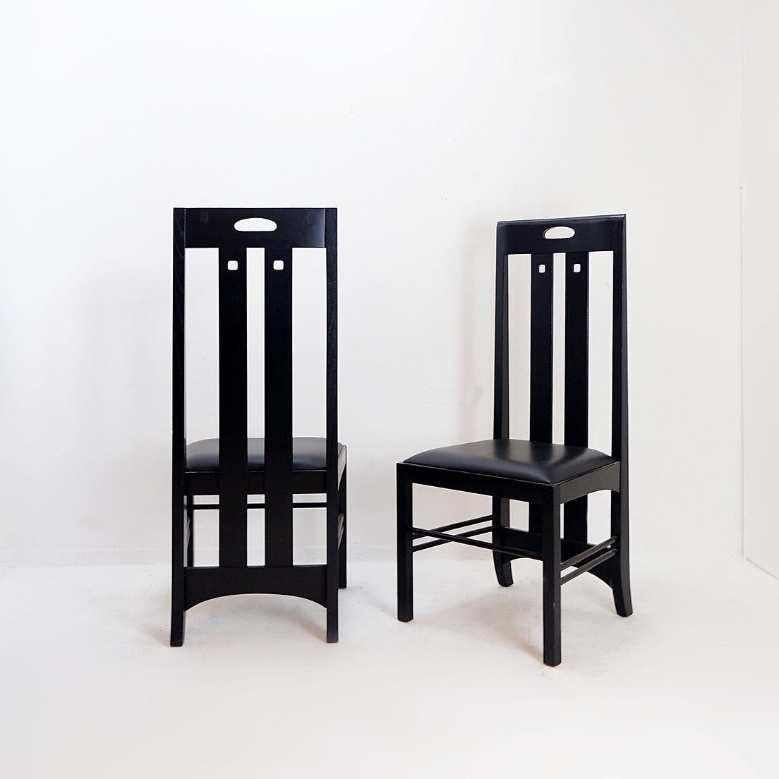 Pair of high back chairs 'Ingram' by Charles Rennie Mackintosh for Cassina1980s For Sale 7