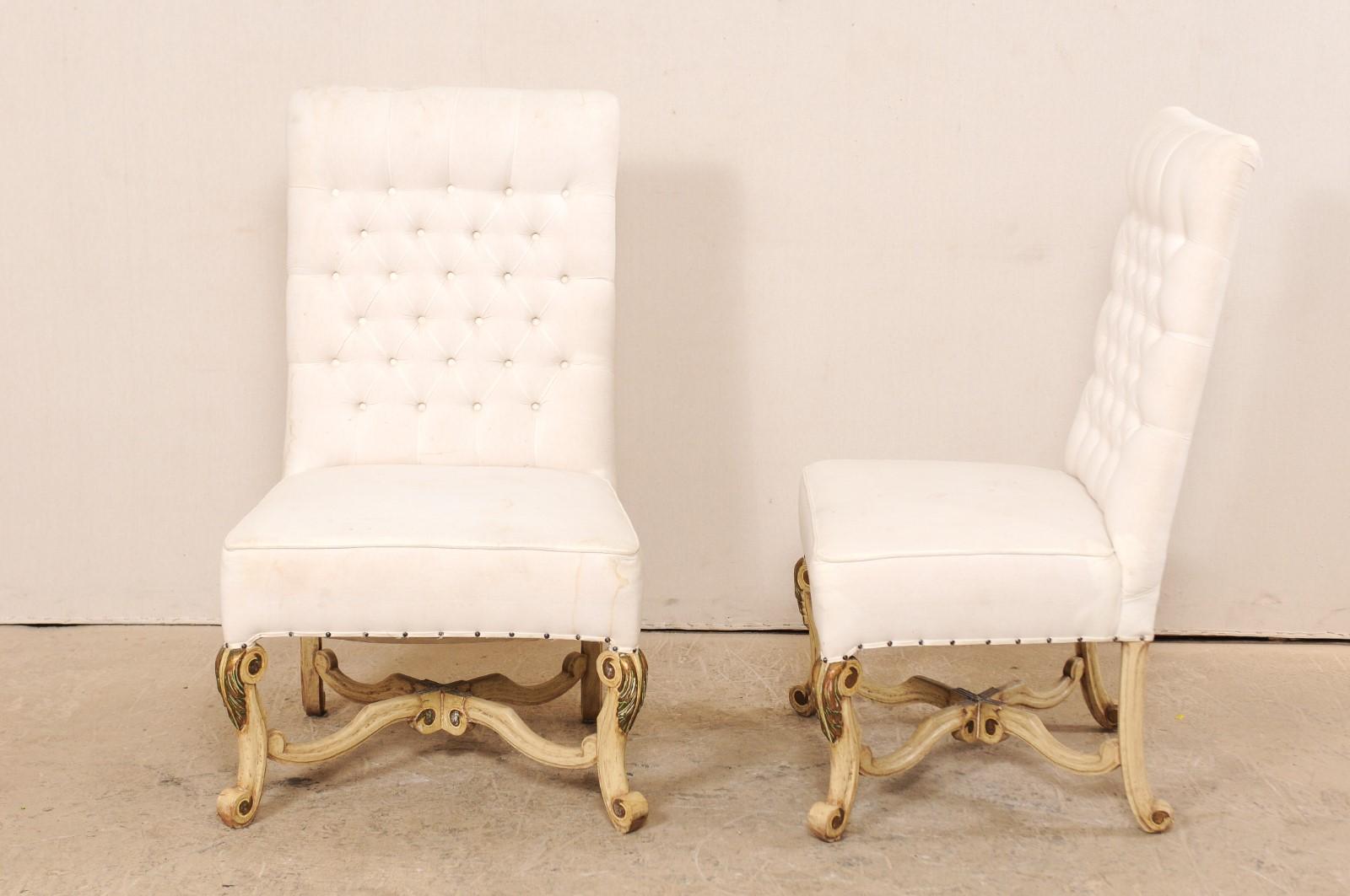 American Pair of High Back Chairs with Tufted Backs and Nicely Carved Legs For Sale