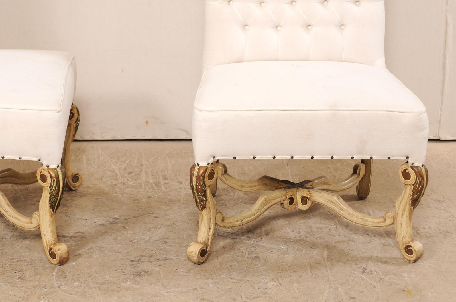 Pair of High Back Chairs with Tufted Backs and Nicely Carved Legs For Sale 2