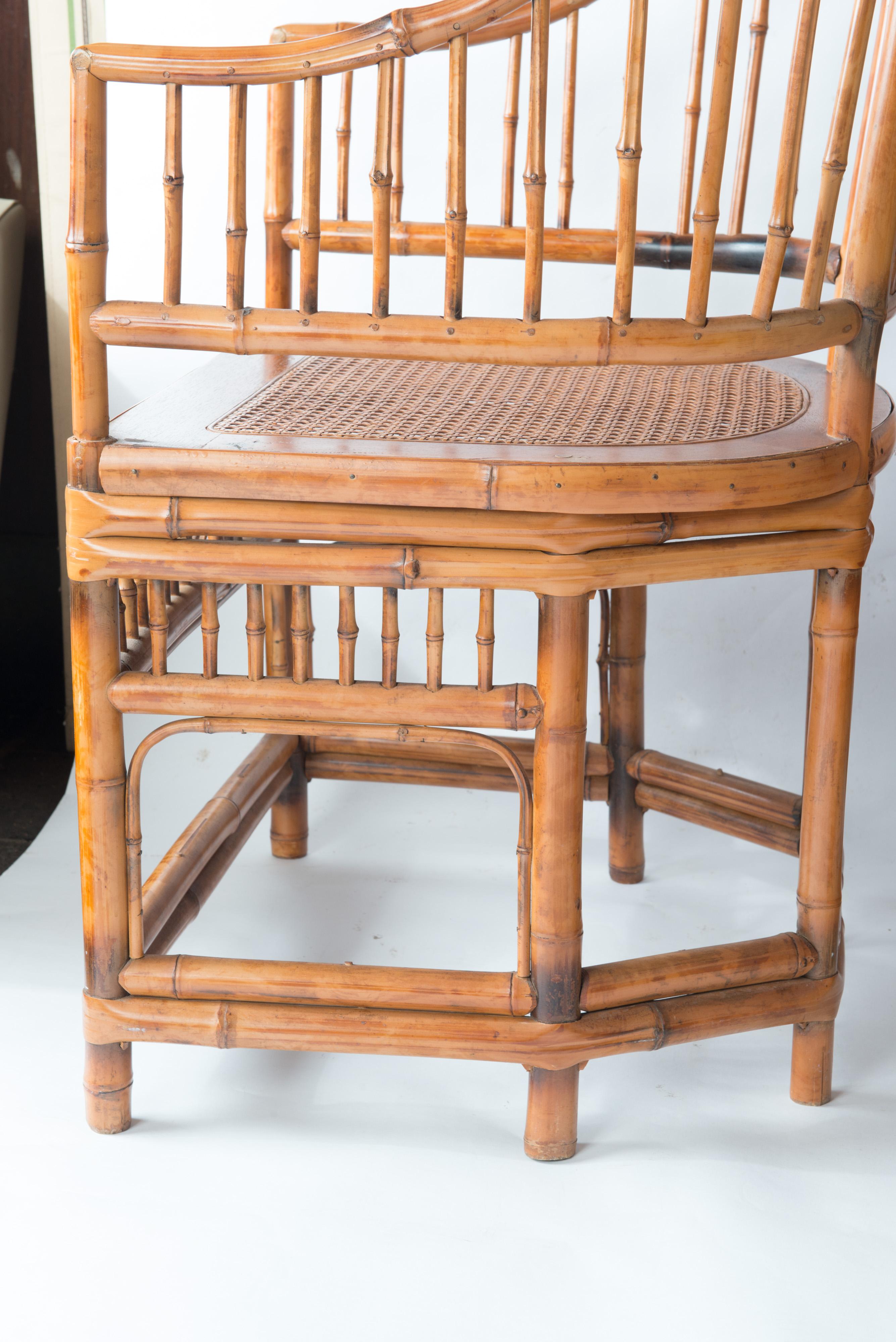 Pair of High Back Chinese Chippendale Bamboo Arm Chairs 3