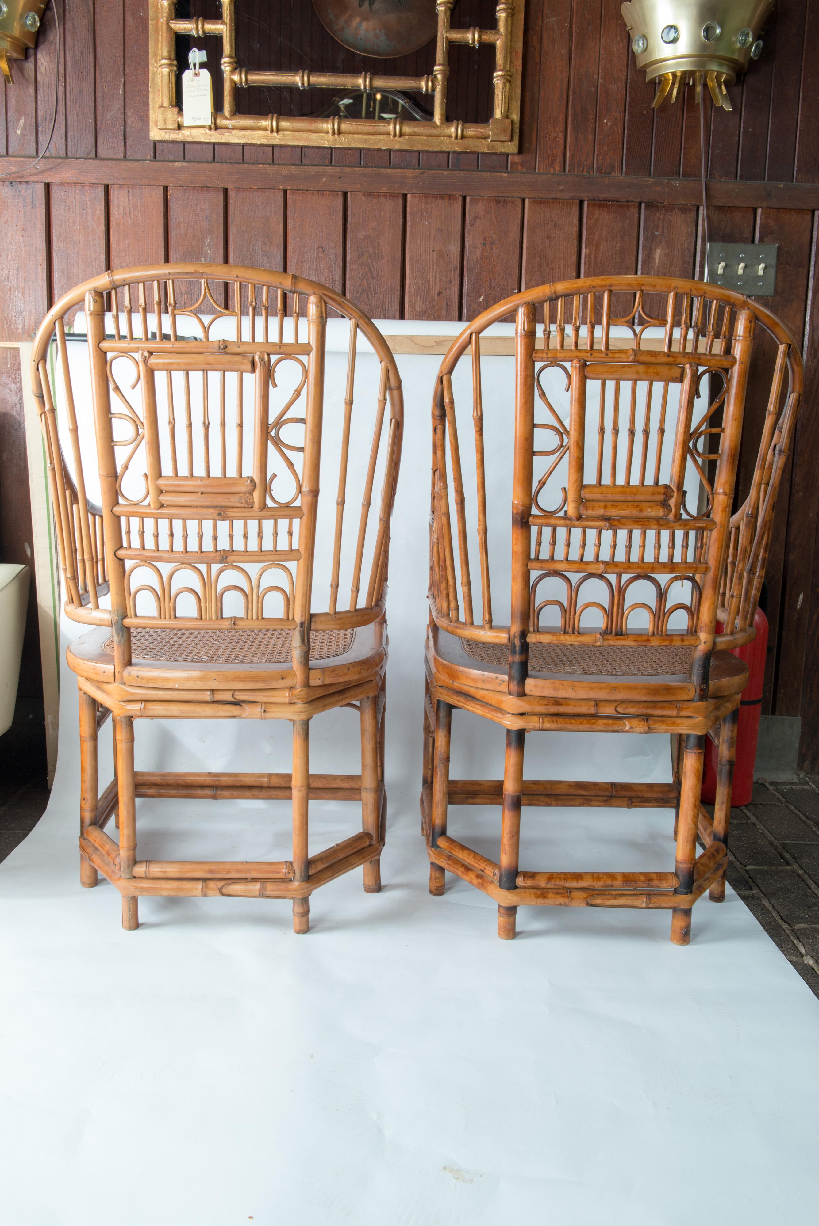 Pair of High Back Chinese Chippendale Bamboo Arm Chairs 4