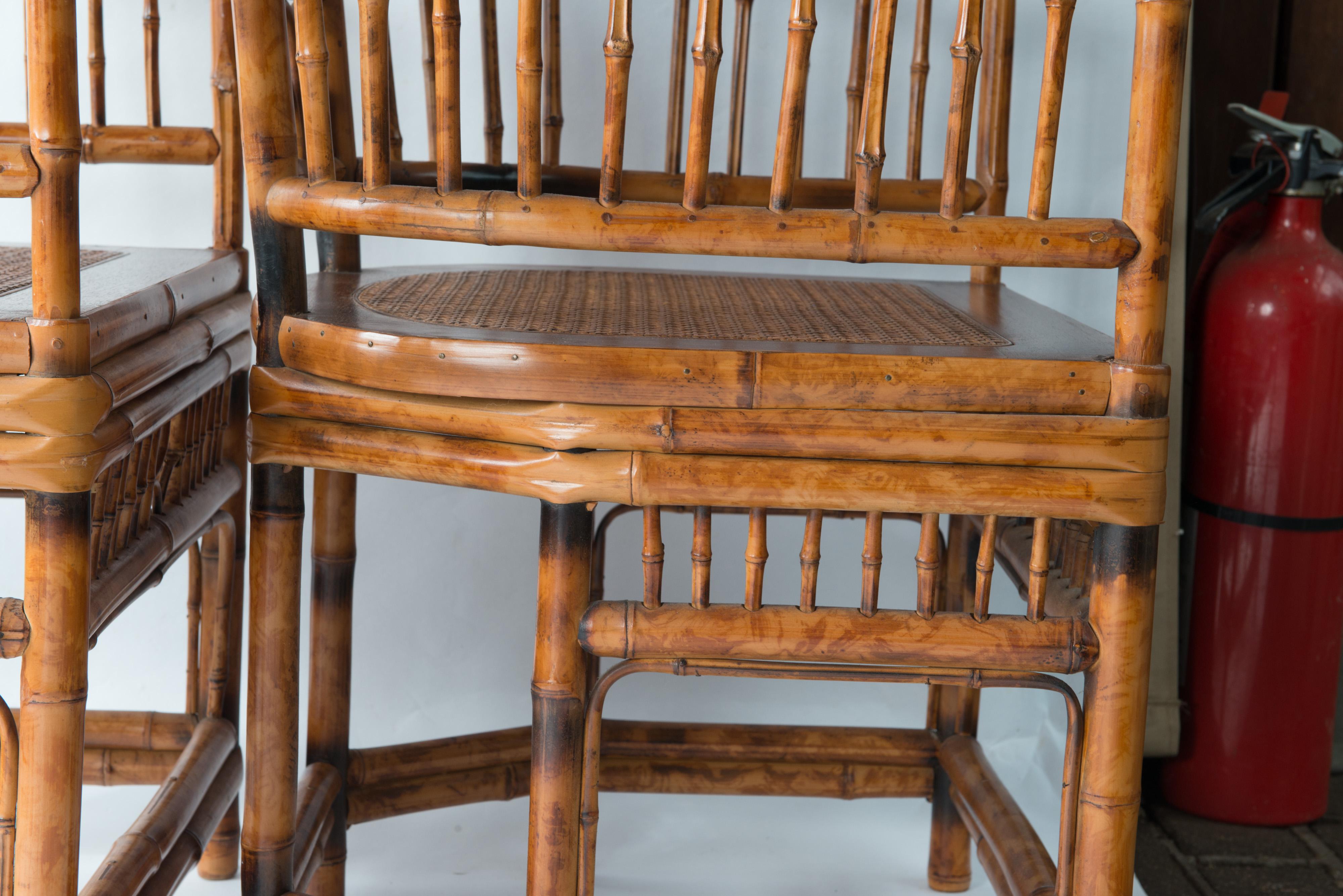 Pair of High Back Chinese Chippendale Bamboo Arm Chairs 8