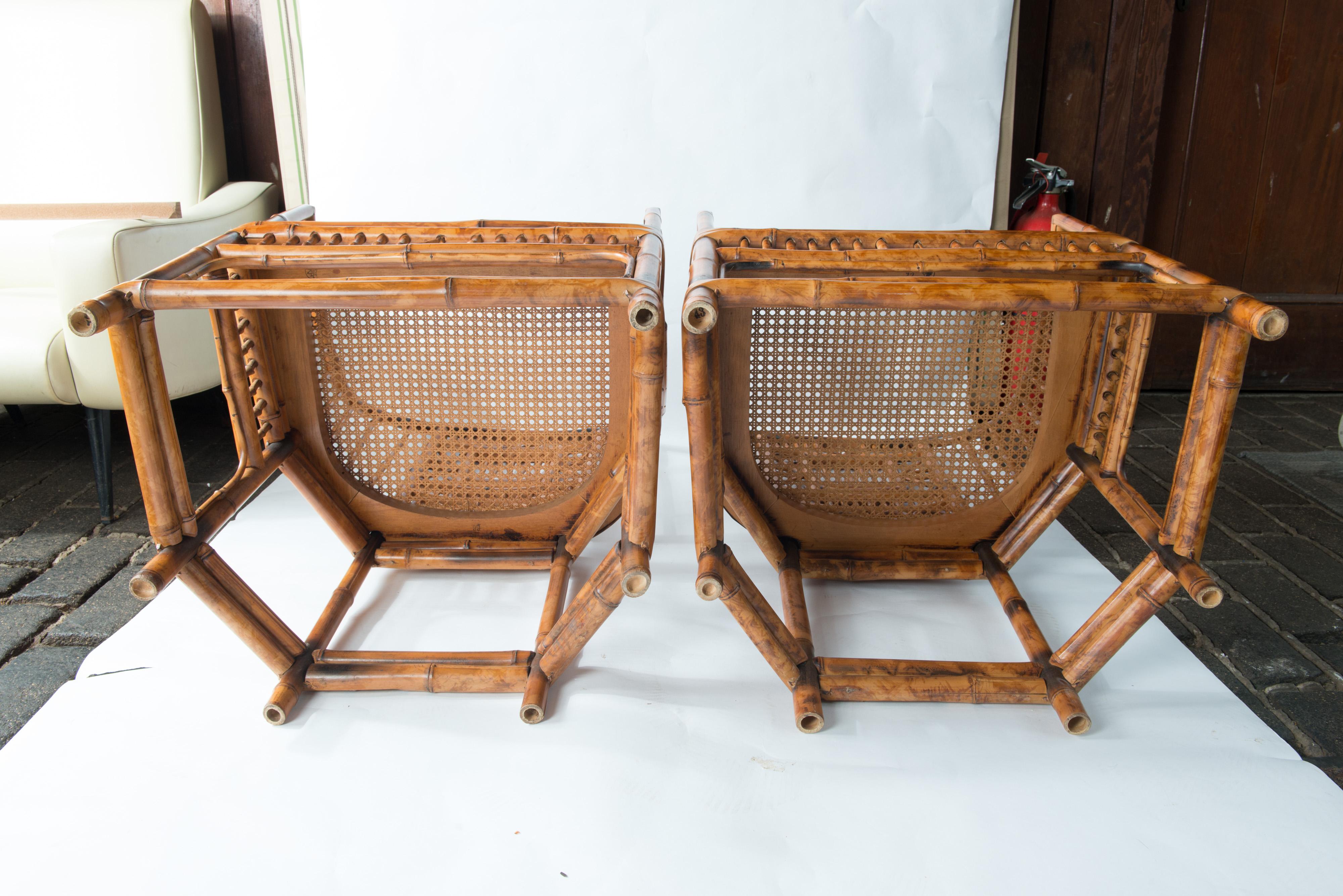 Pair of High Back Chinese Chippendale Bamboo Arm Chairs 12