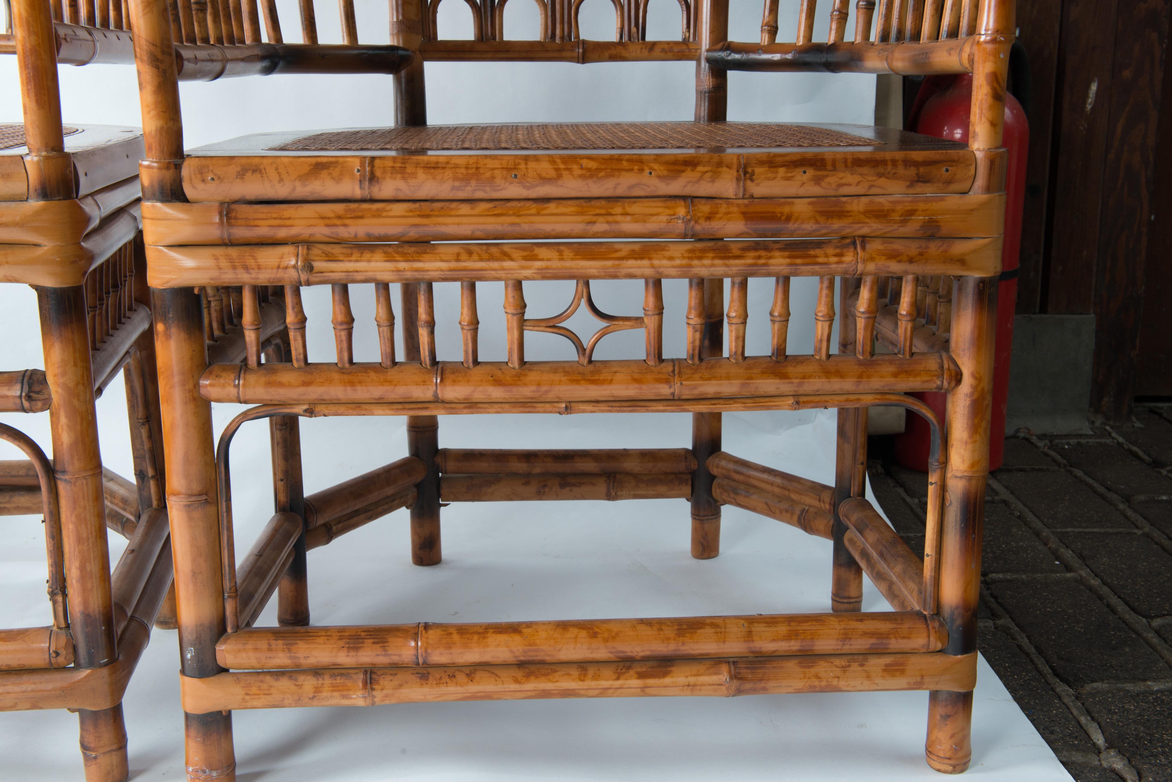 Unknown Pair of High Back Chinese Chippendale Bamboo Arm Chairs
