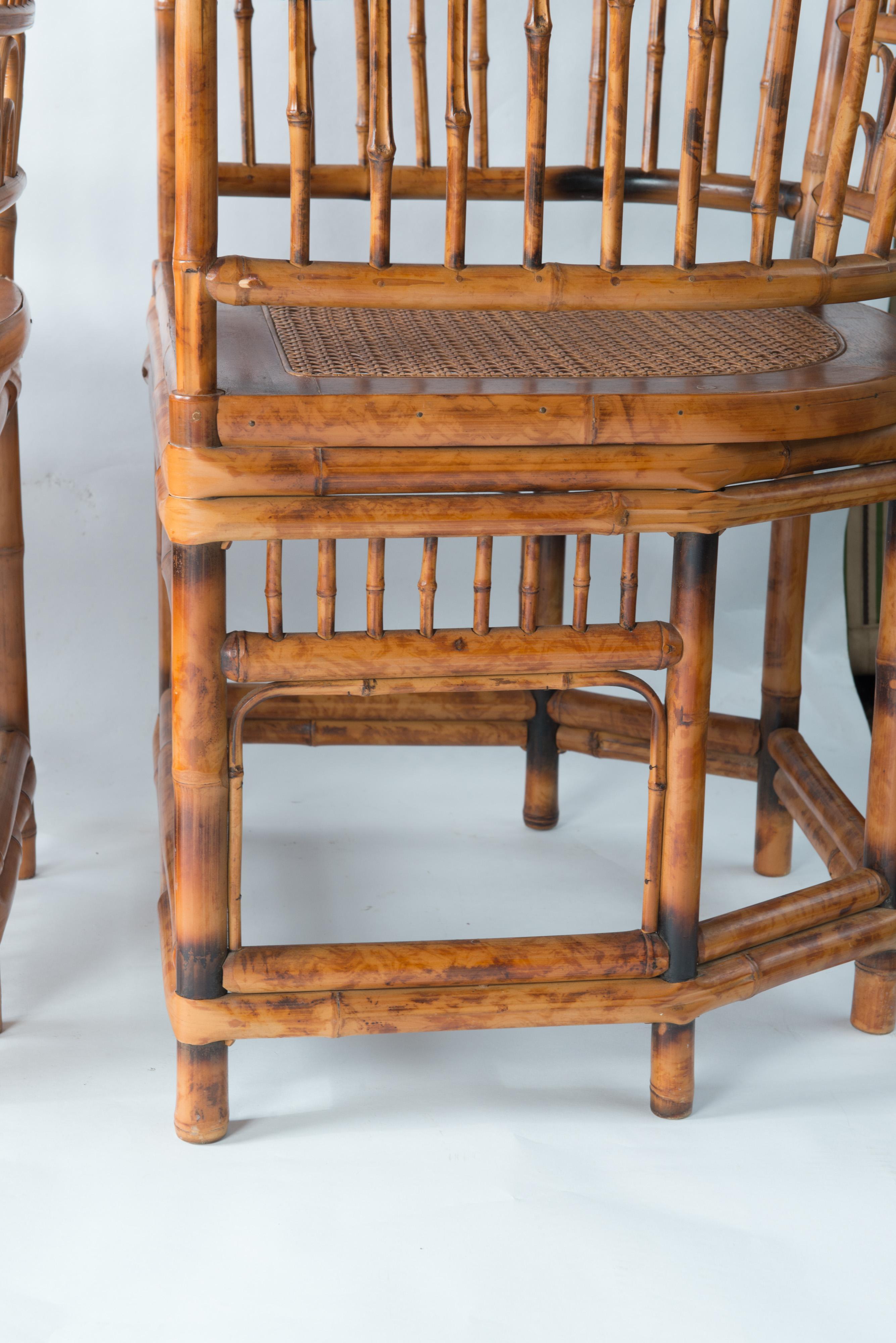 Pair of High Back Chinese Chippendale Bamboo Arm Chairs 2