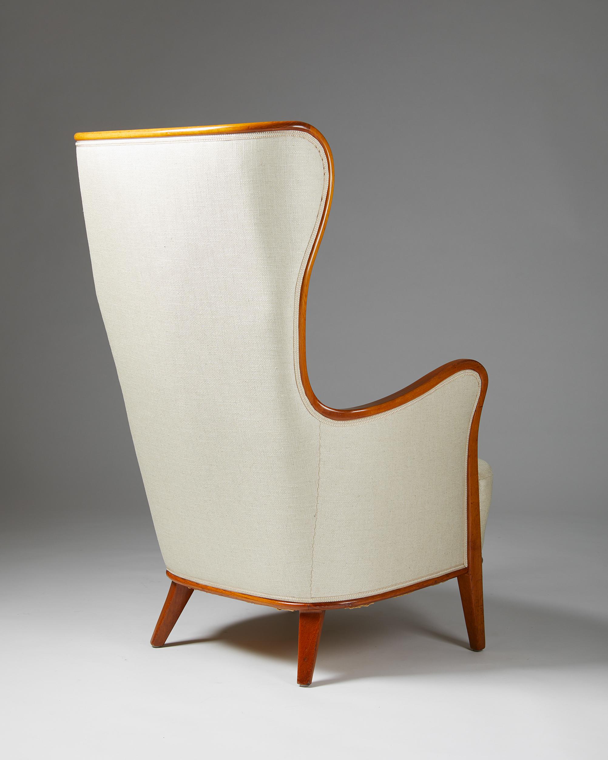 20th Century Pair of High-Back Easy Chairs Designed by Axel Larsson, Sweden, 1940's