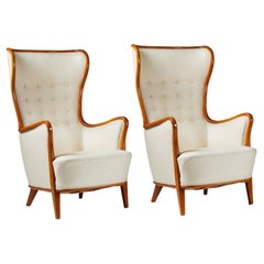 Pair of High-Back Easy Chairs Designed by Axel Larsson, Sweden, 1940's
