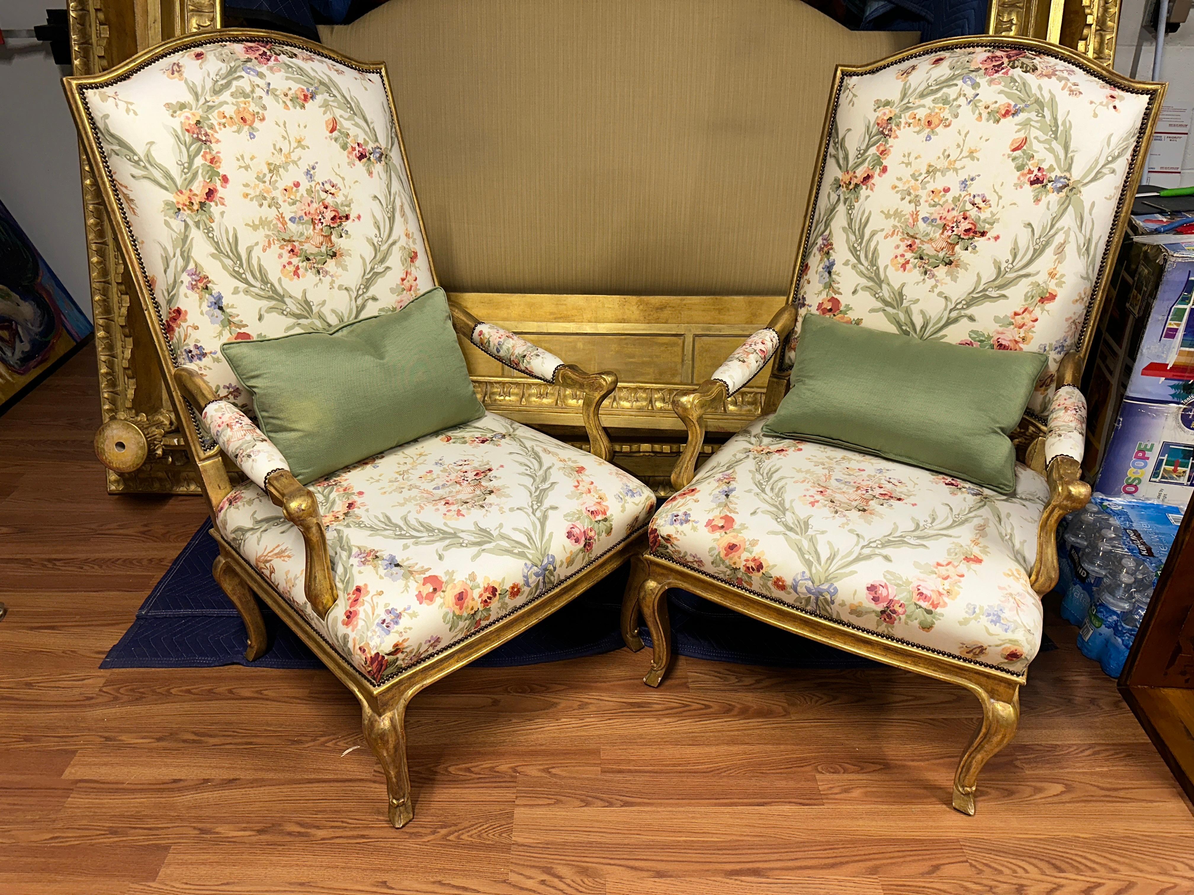 Pair of High Back French Style Gilt Chairs 12