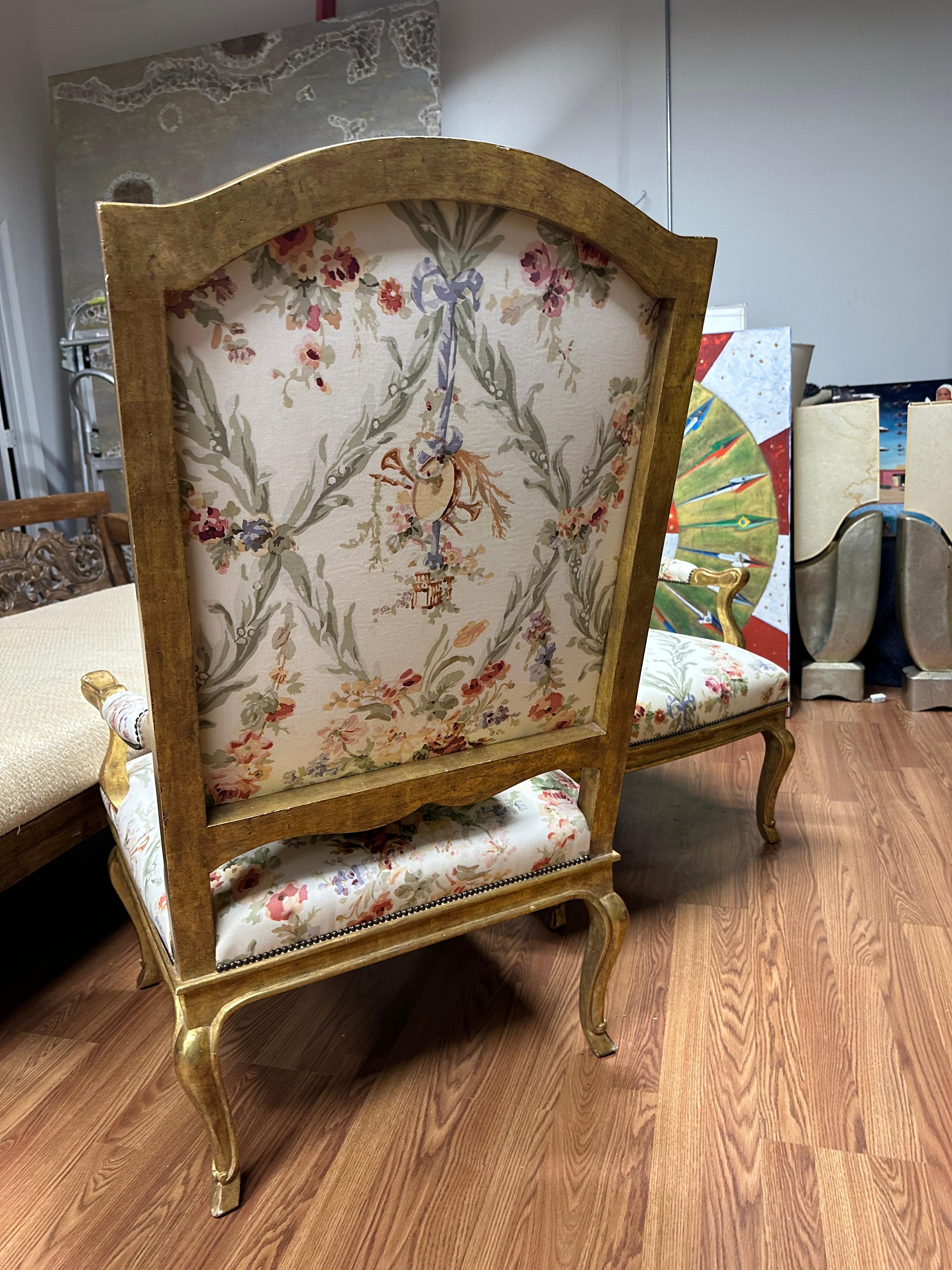 American Pair of High Back French Style Gilt Chairs