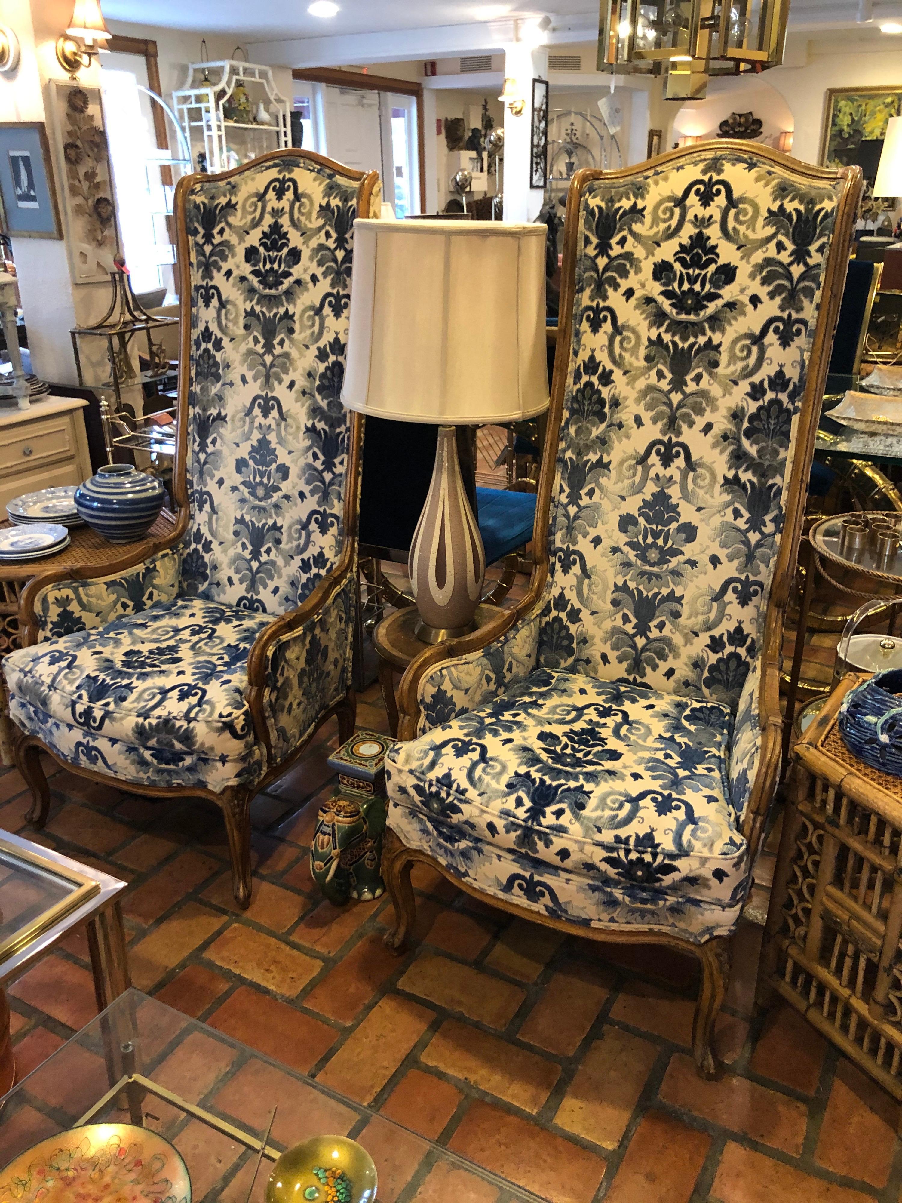 Pair of High Back Hollywood Regency Throne Chairs 6