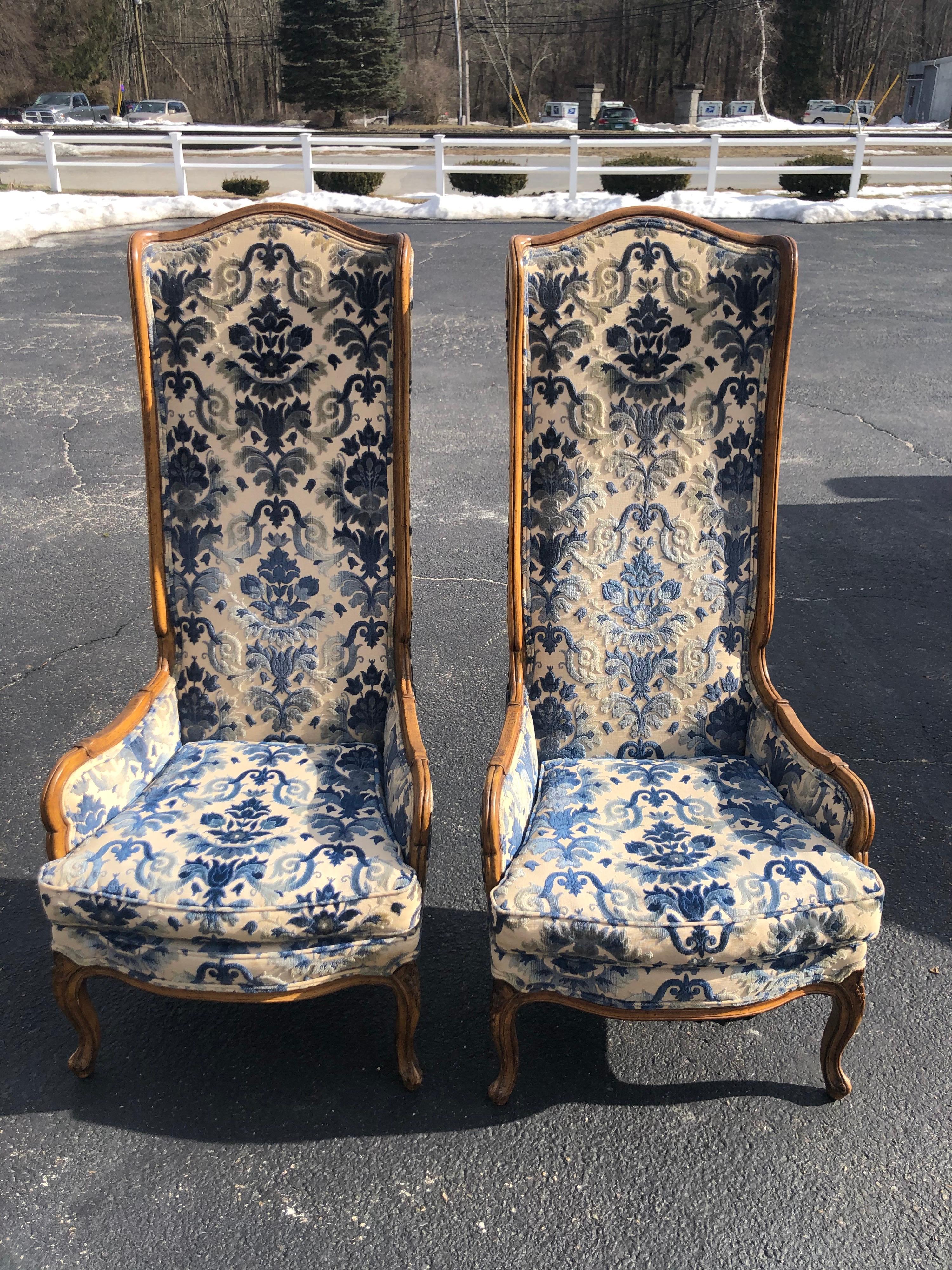 Mid-Century Modern Pair of High Back Hollywood Regency Throne Chairs