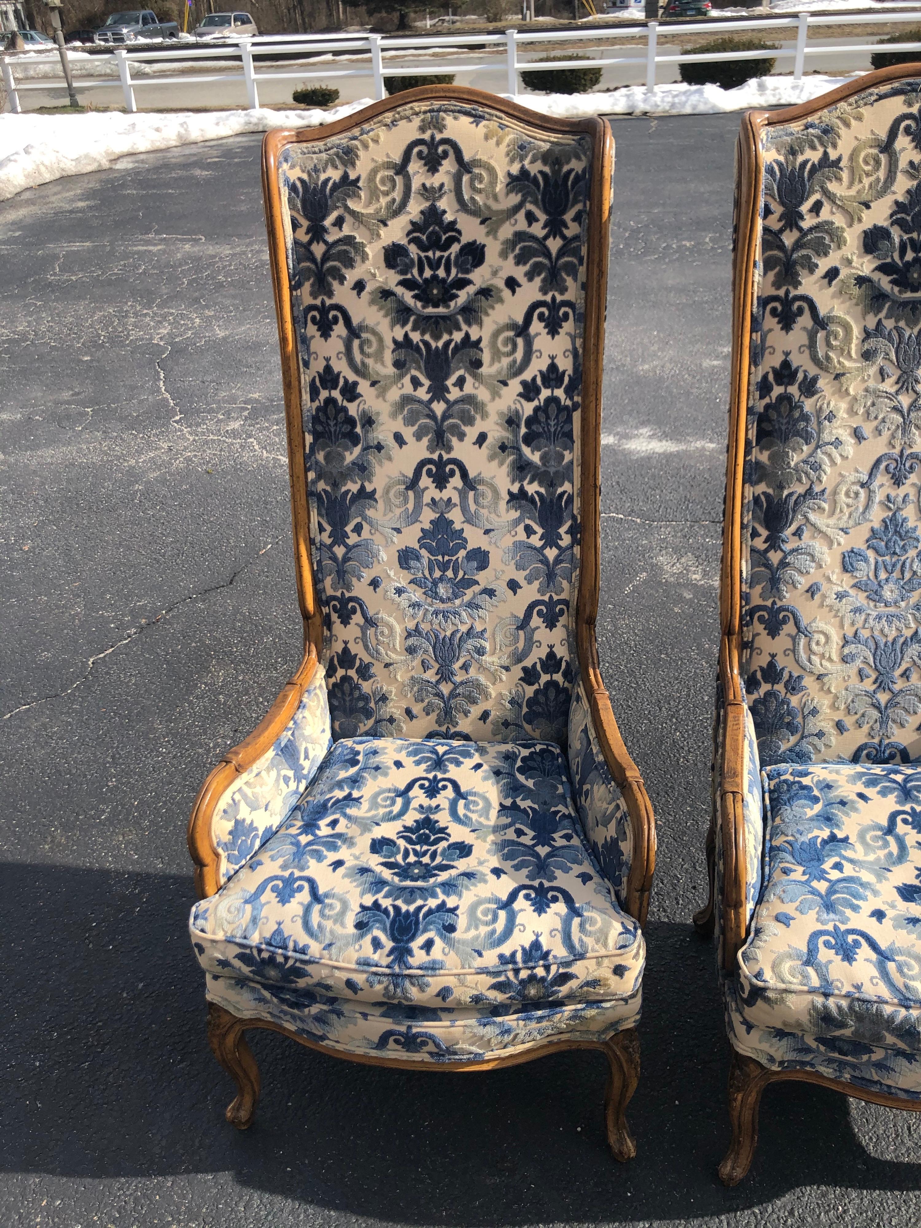 Late 20th Century Pair of High Back Hollywood Regency Throne Chairs
