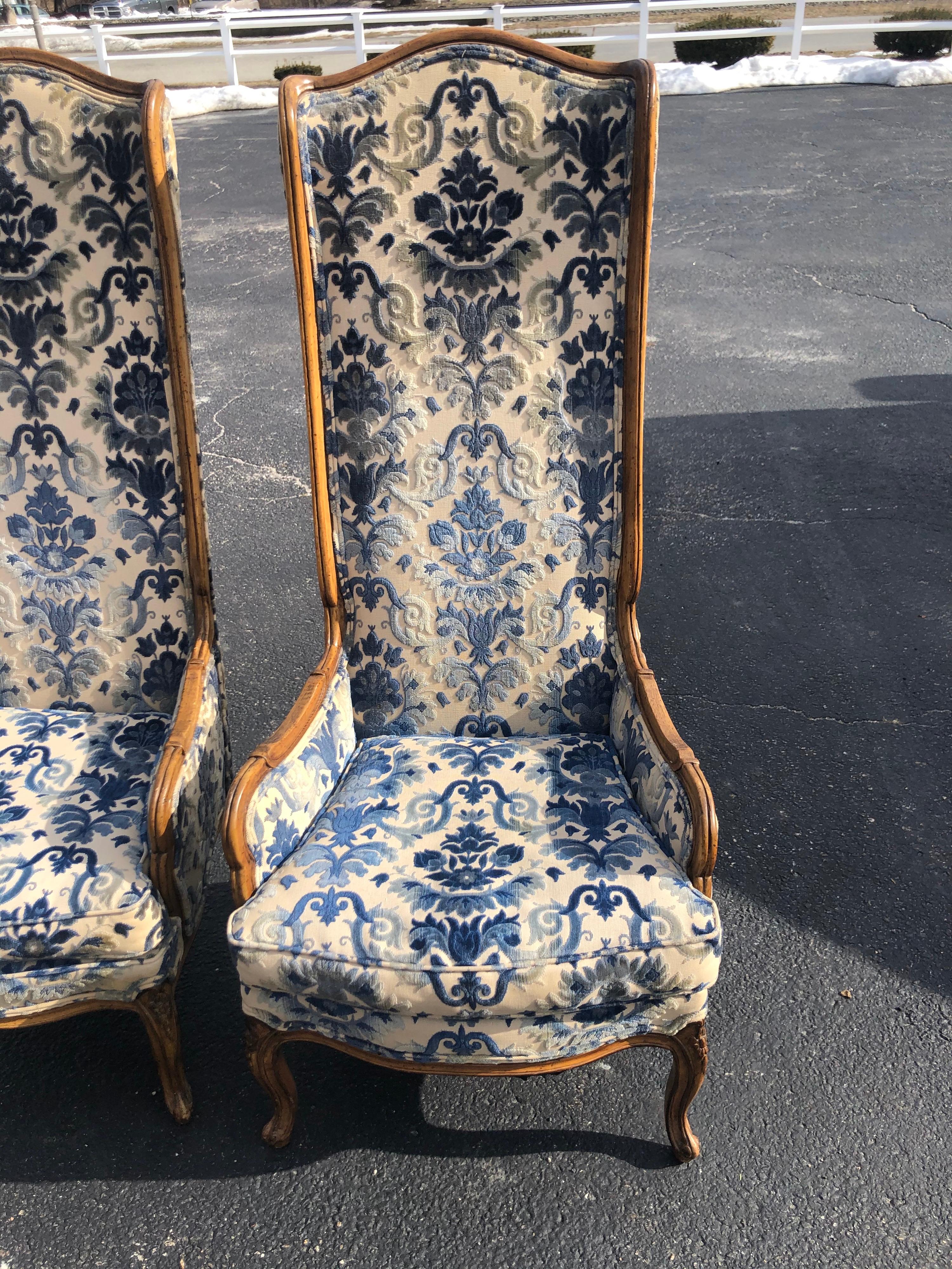 Upholstery Pair of High Back Hollywood Regency Throne Chairs