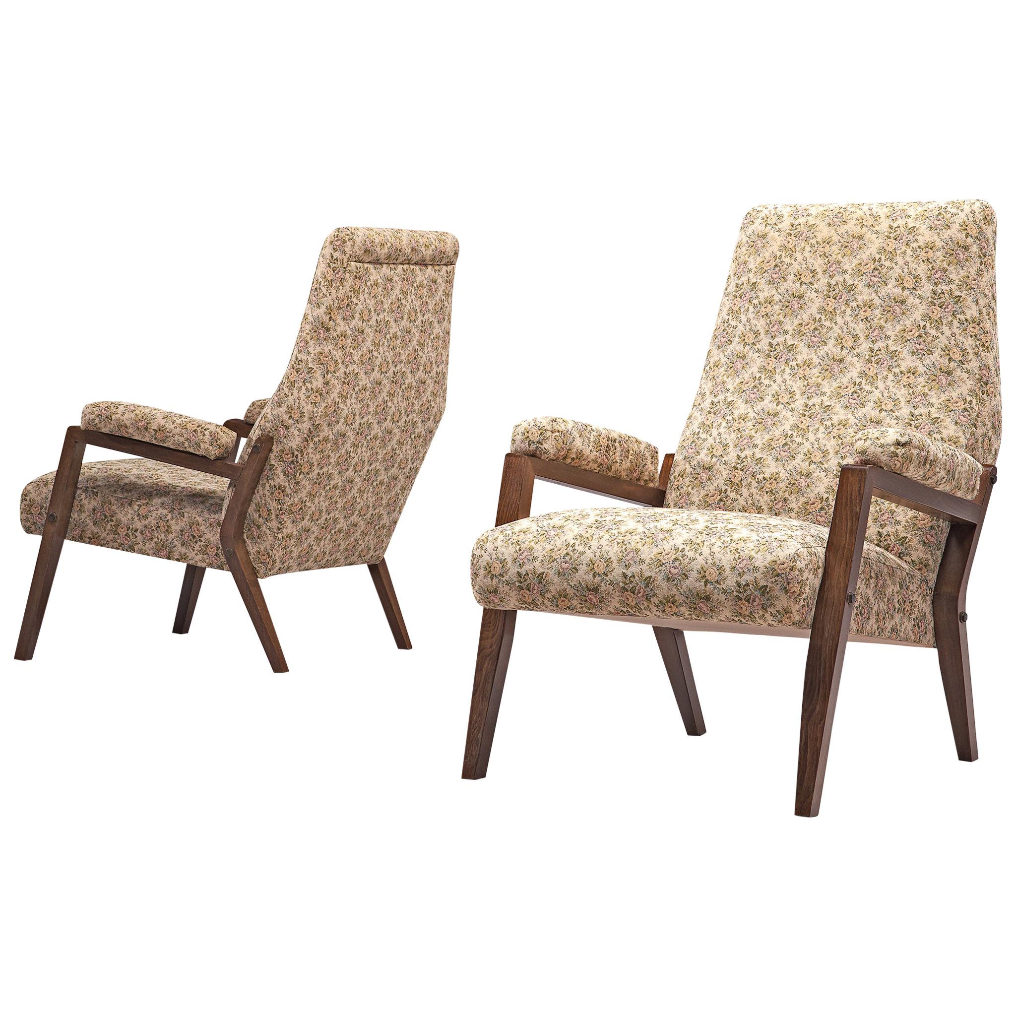Italian Pair of High Back Lounge Chairs