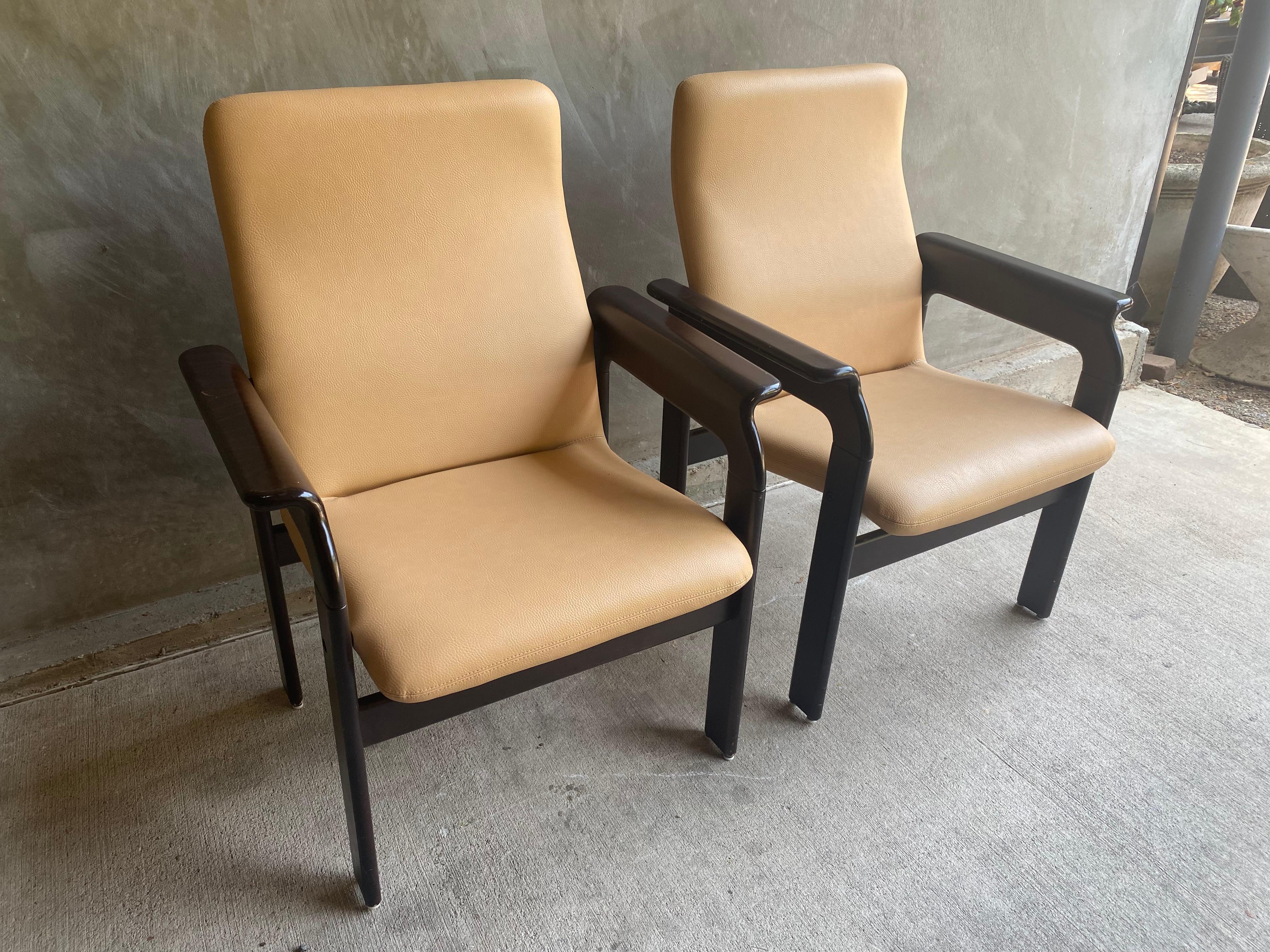 Swiss Pair of High Back Leather Armchairs, by Bruno Rey for Dietiker