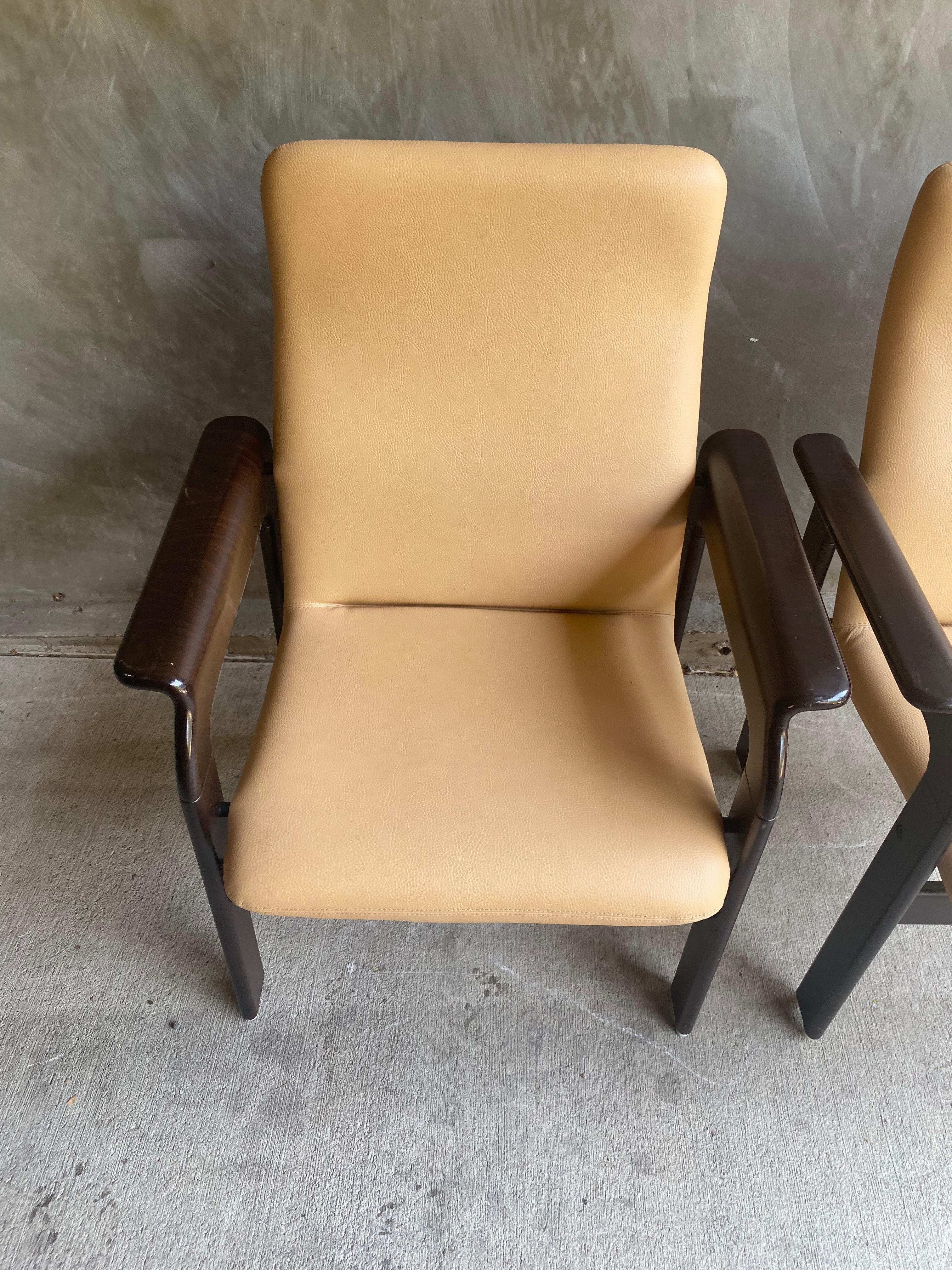 Ebonized Pair of High Back Leather Armchairs, by Bruno Rey for Dietiker