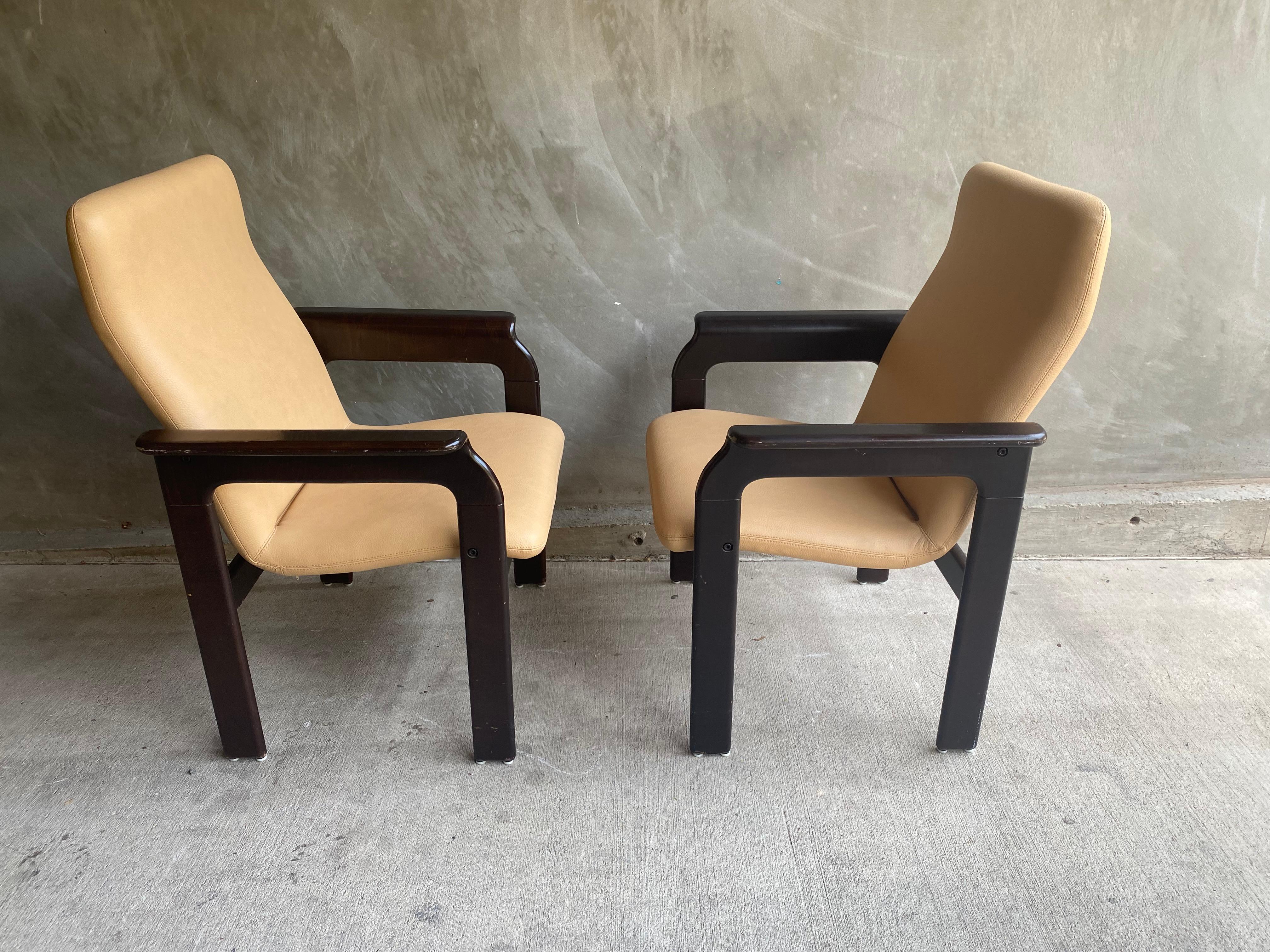 Mid-20th Century Pair of High Back Leather Armchairs, by Bruno Rey for Dietiker