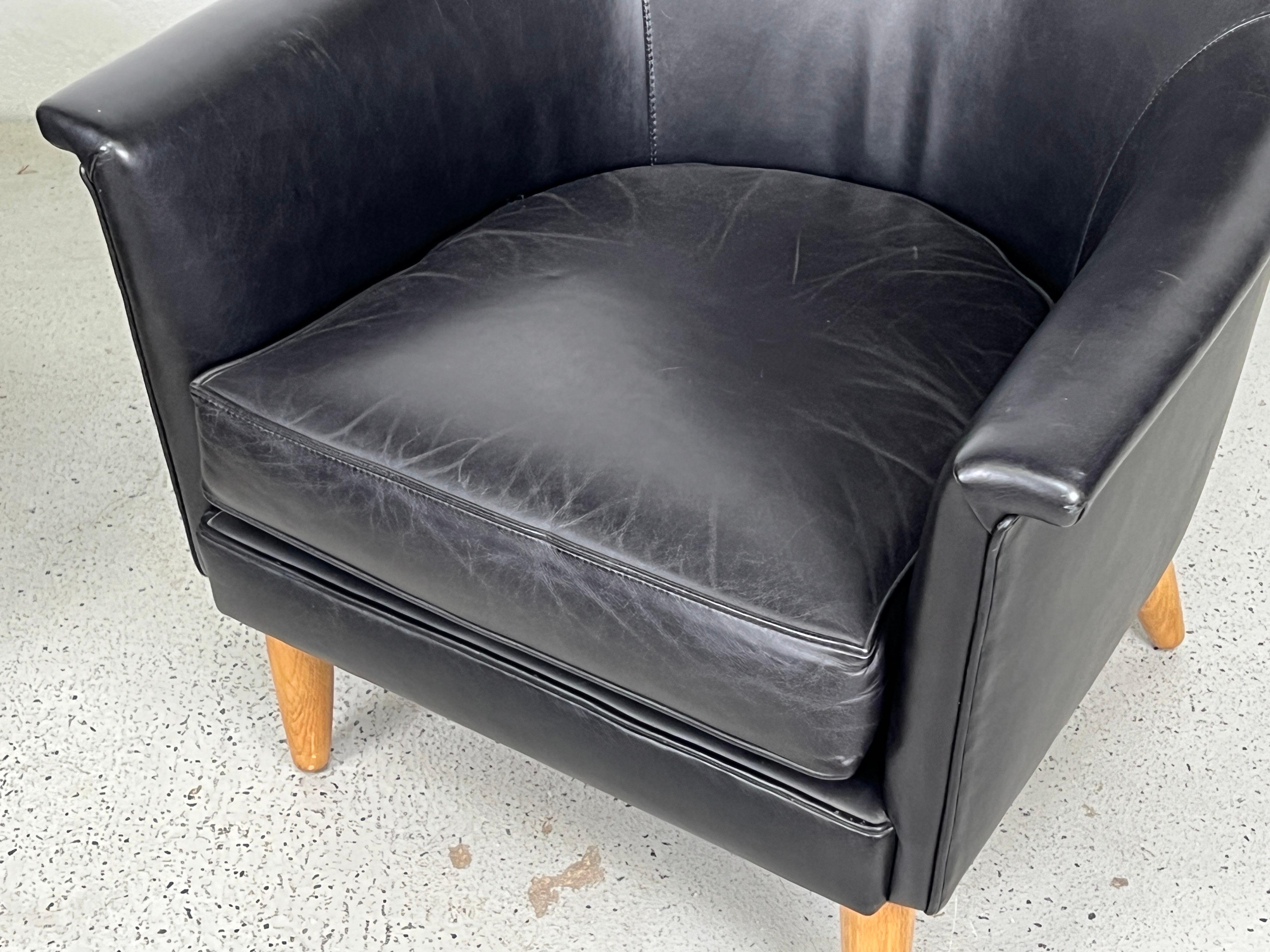 Pair of High Back Leather Lounge Chairs Attributed to Ib Kofod-Larsen For Sale 10