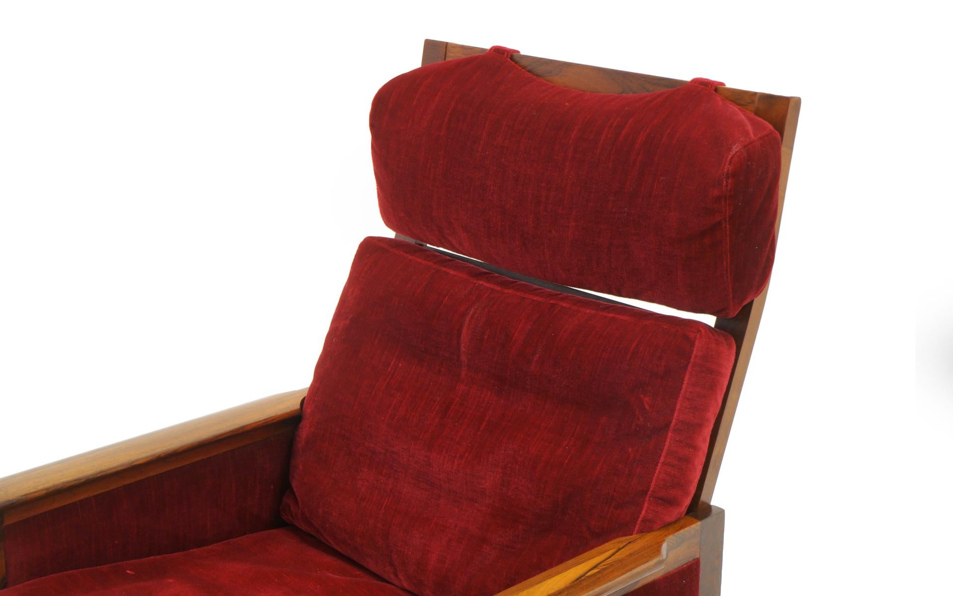 Pair of High Back Lounge Chairs by Illum Wikkelso, Rosewood and Red Velvet In Good Condition In Kansas City, MO