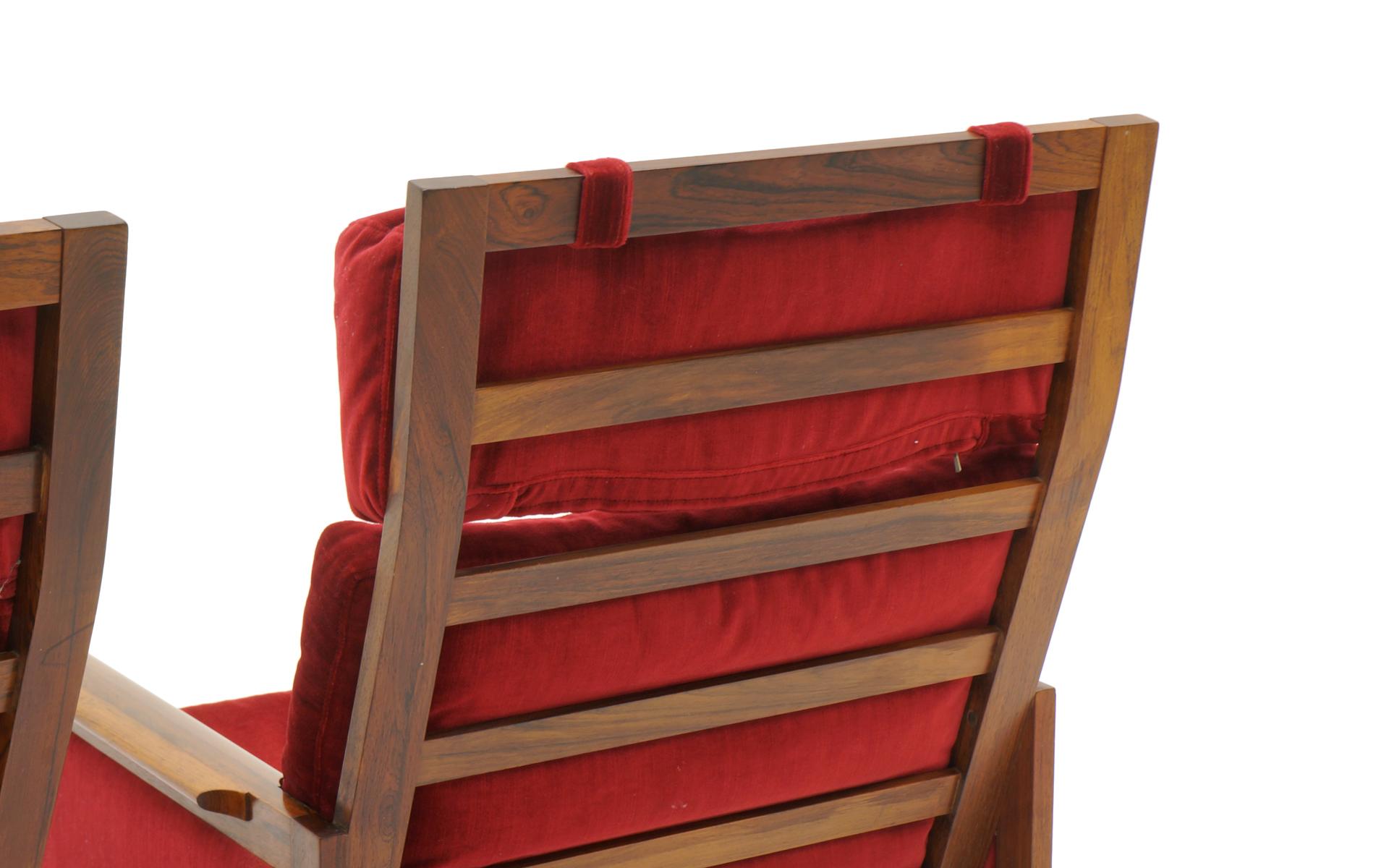 Pair of High Back Lounge Chairs by Illum Wikkelso, Rosewood and Red Velvet 2