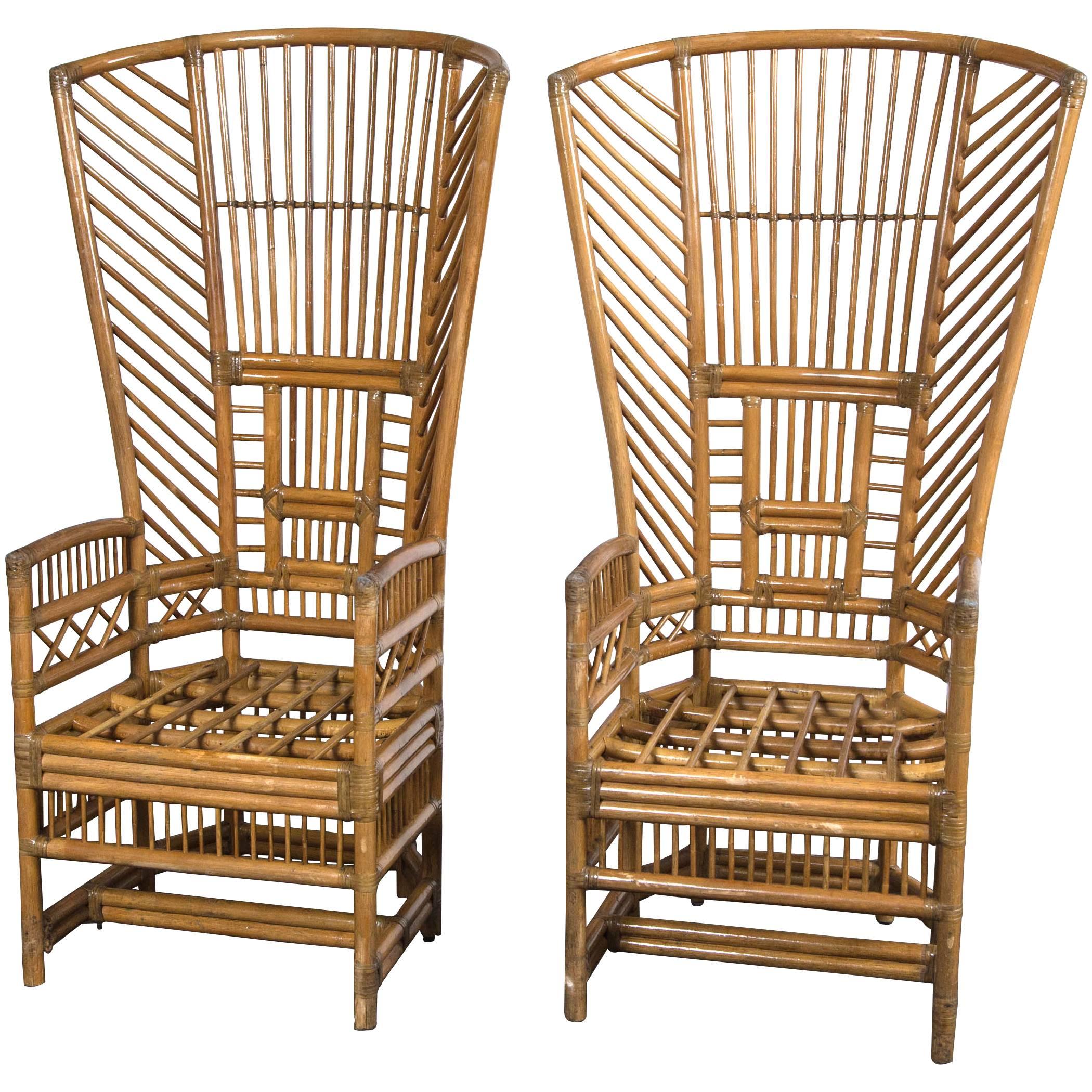 Pair of High Back Rattan Armchairs