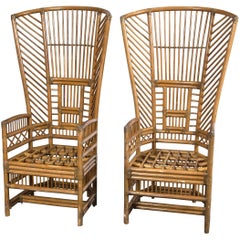 Pair of High Back Rattan Armchairs