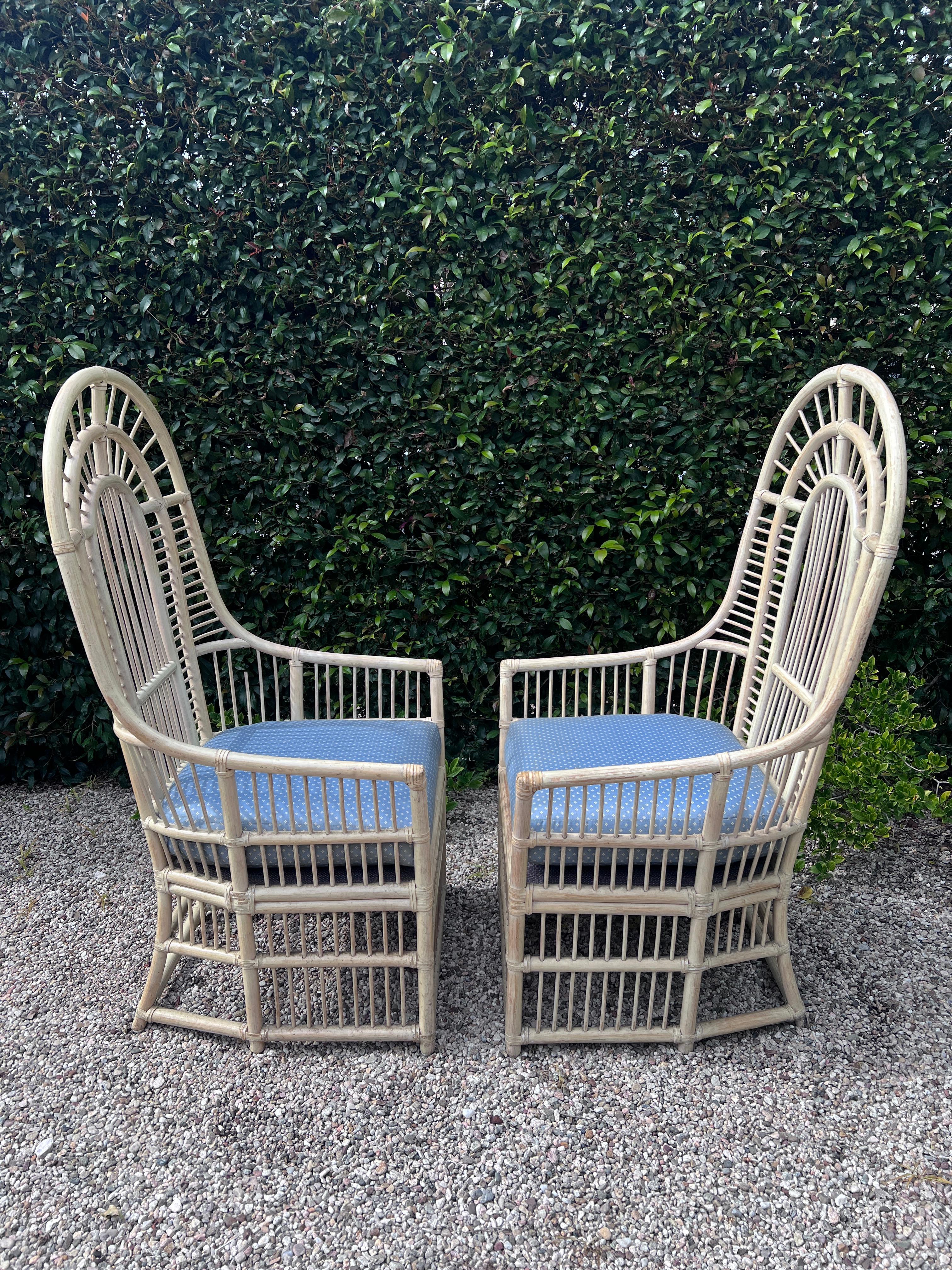 Pair of High Back Rattan Chairs  For Sale 4