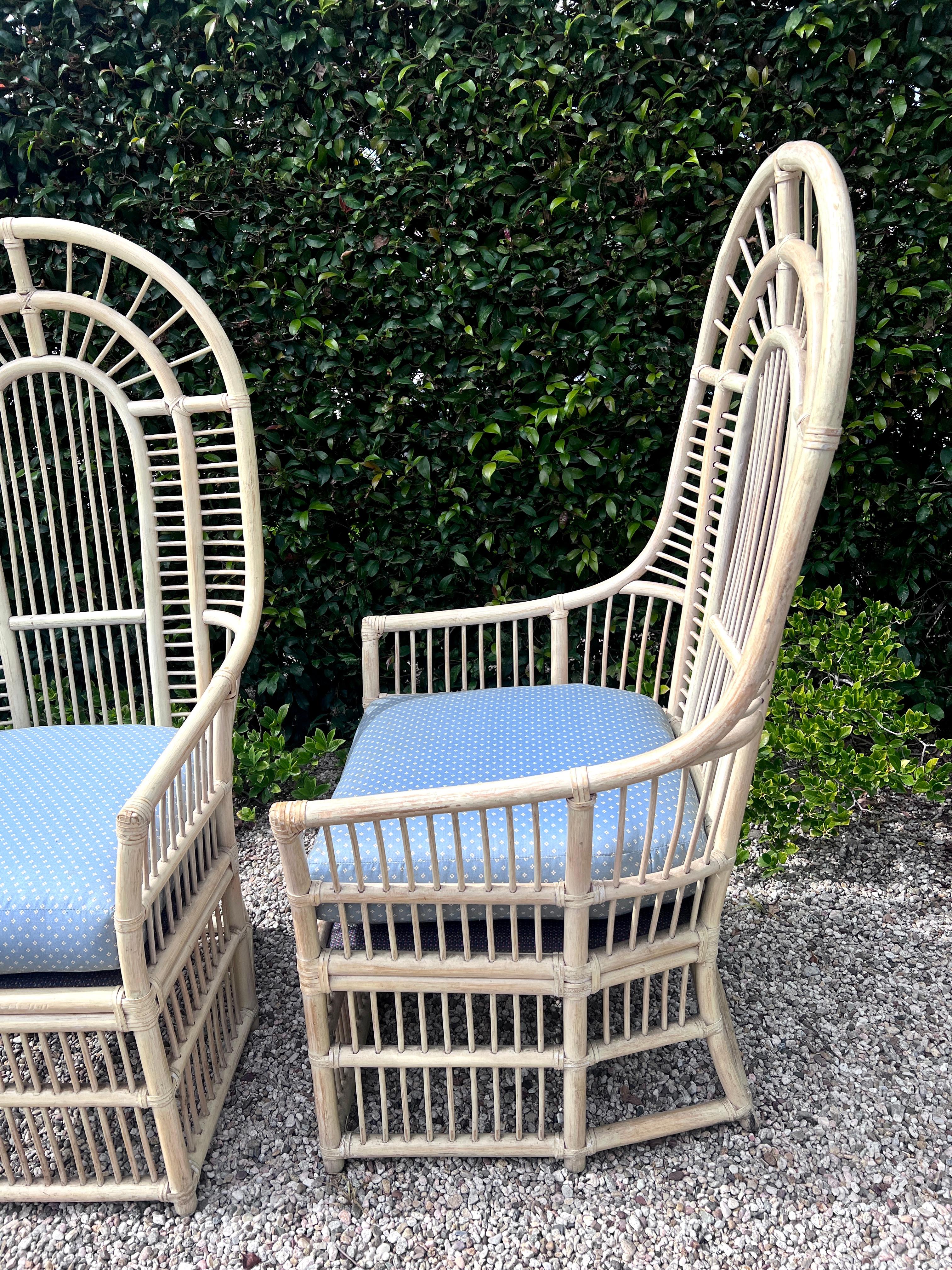 Hand-Crafted Pair of High Back Rattan Chairs  For Sale