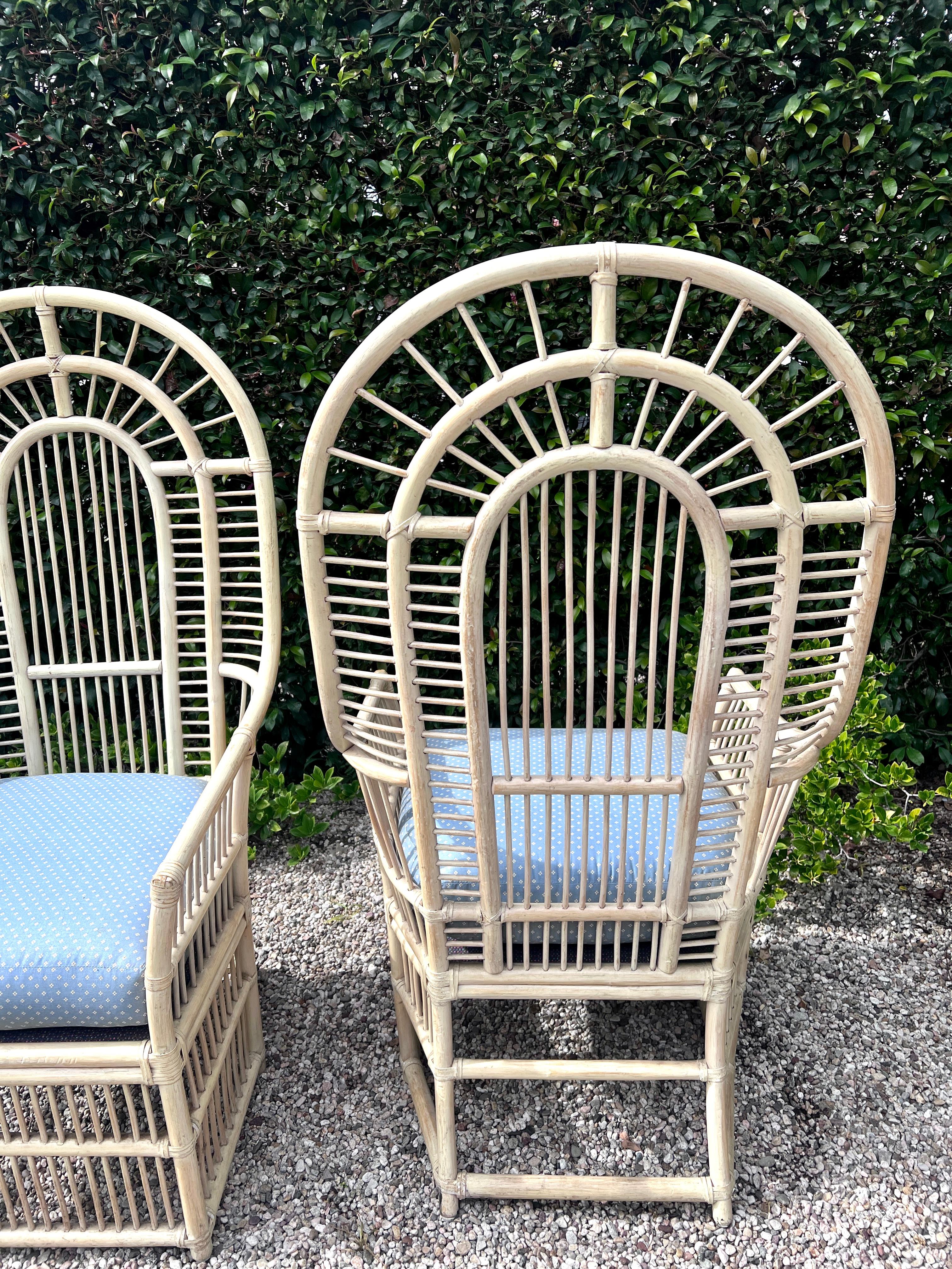Pair of High Back Rattan Chairs  In Good Condition For Sale In Los Angeles, CA