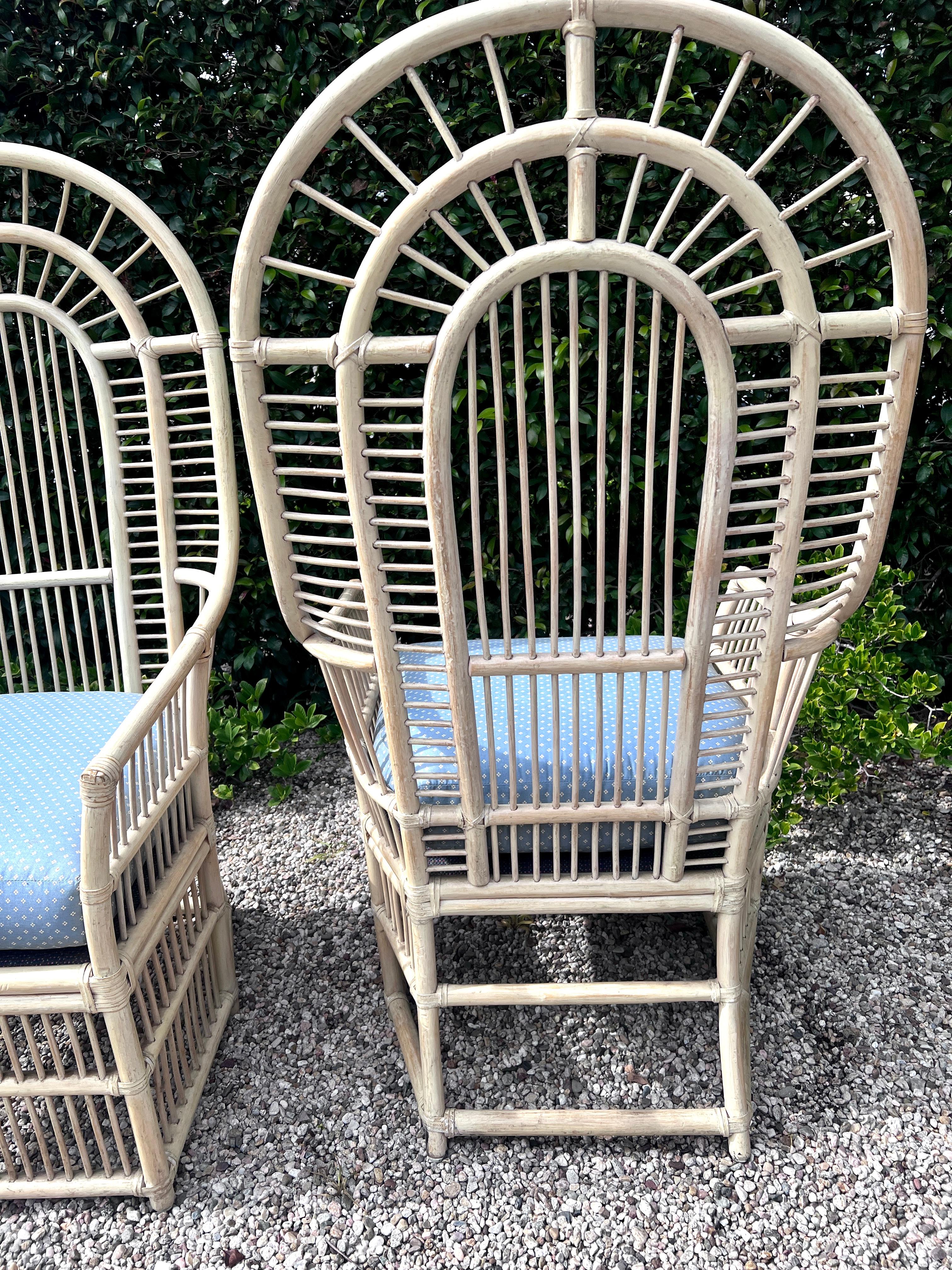 20th Century Pair of High Back Rattan Chairs  For Sale