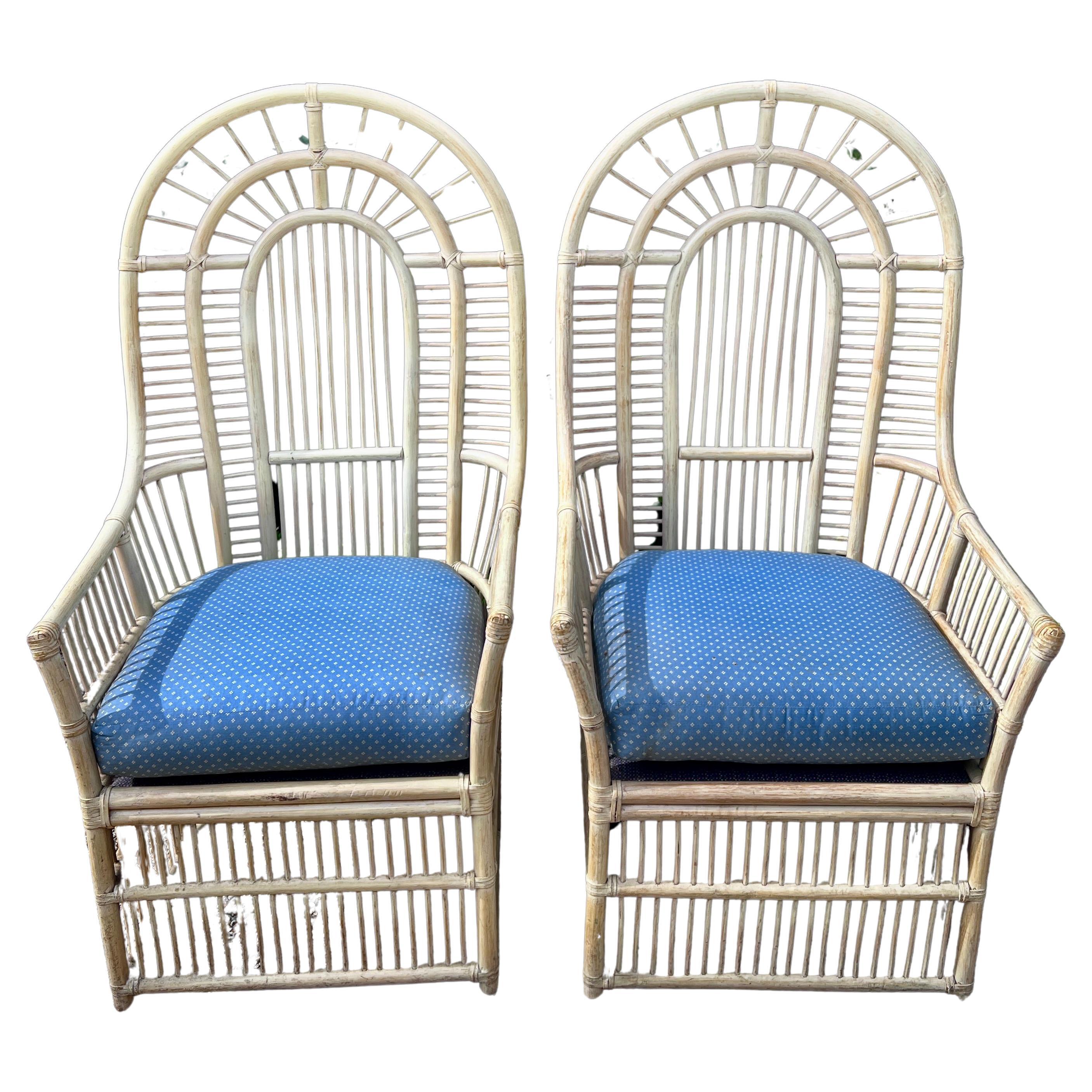 Pair of High Back Rattan Chairs  For Sale