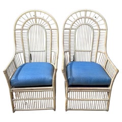 Vintage Pair of High Back Rattan Chairs 