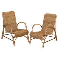 Vintage Pair of High Back Wicker Chairs