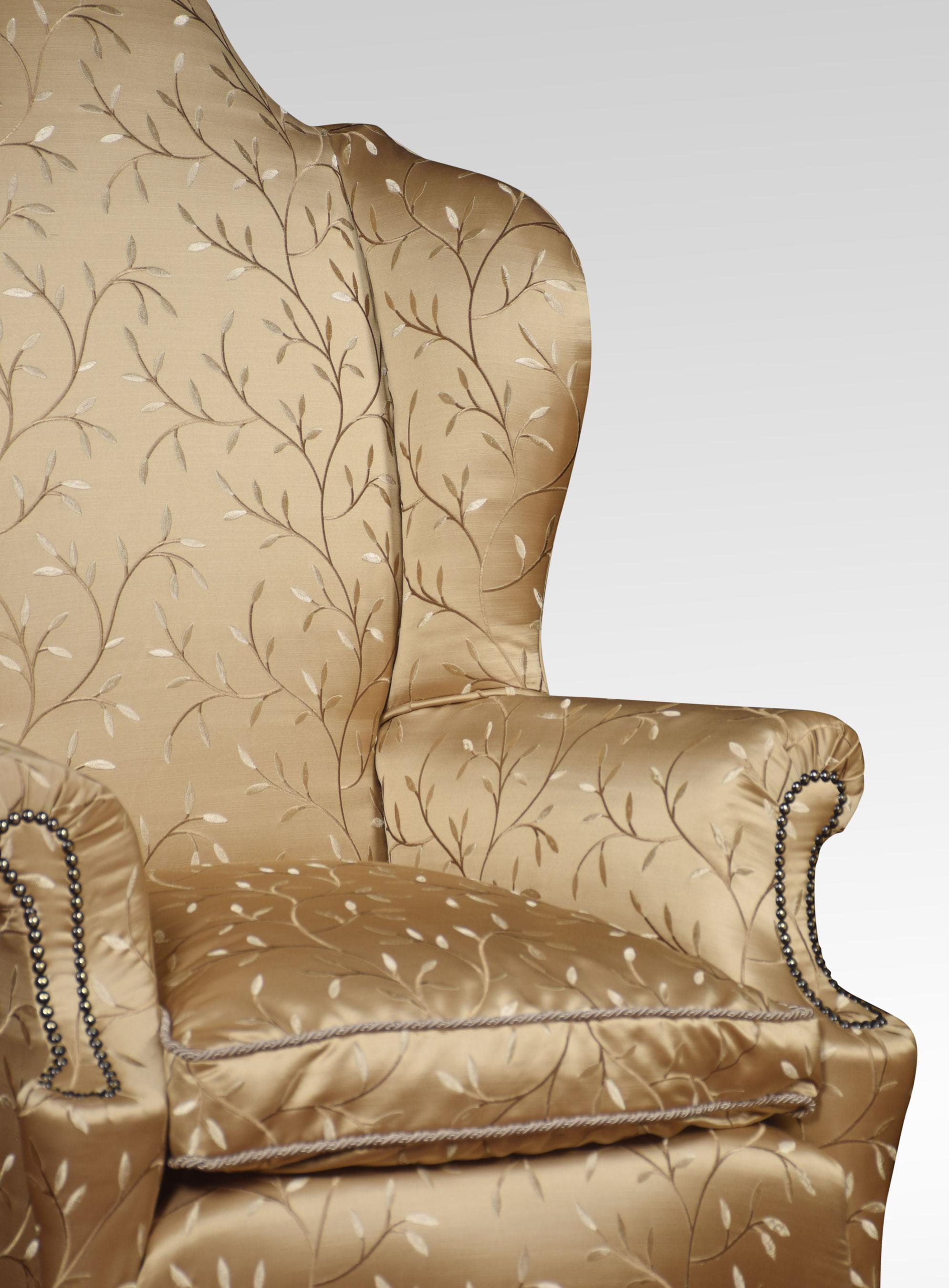 British Pair of High Back Wing Armchairs