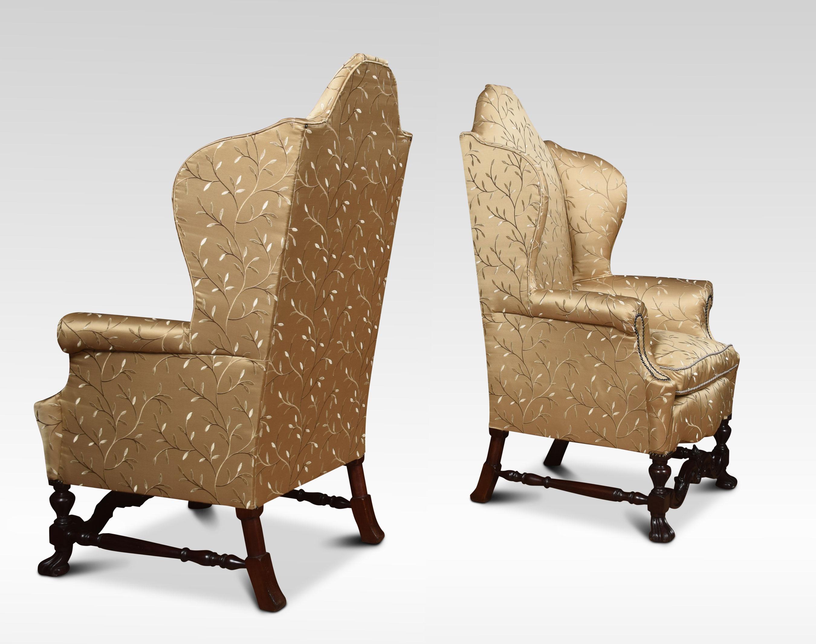 19th Century Pair of High Back Wing Armchairs