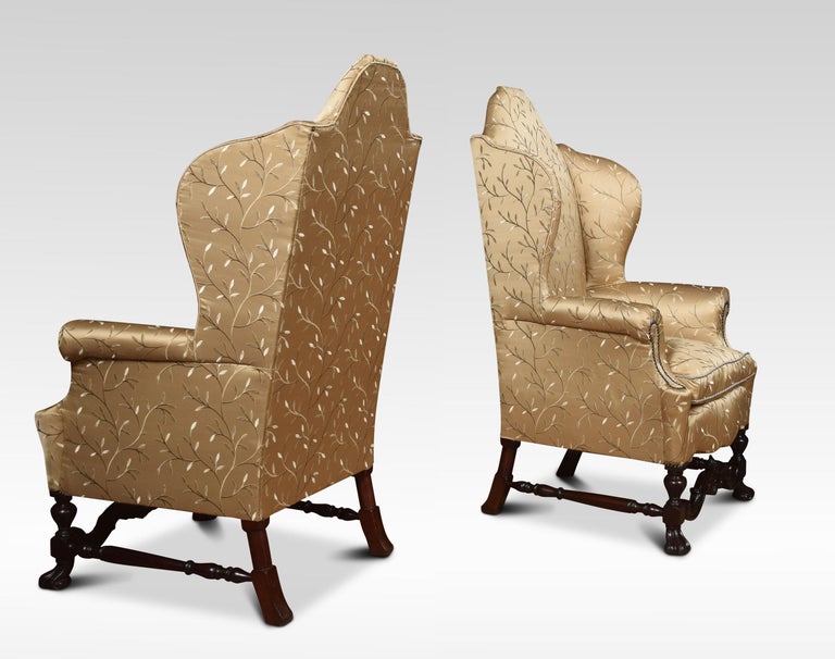 Mahogany Pair of High Back Wing Armchairs For Sale